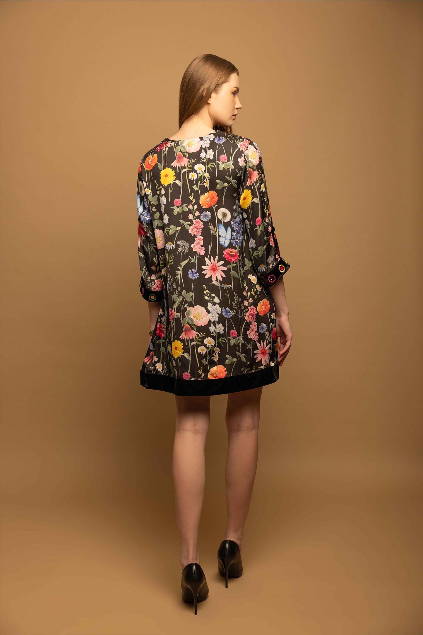 BLACK BLOSSOM TUNIC DRESS EMBELLISHED