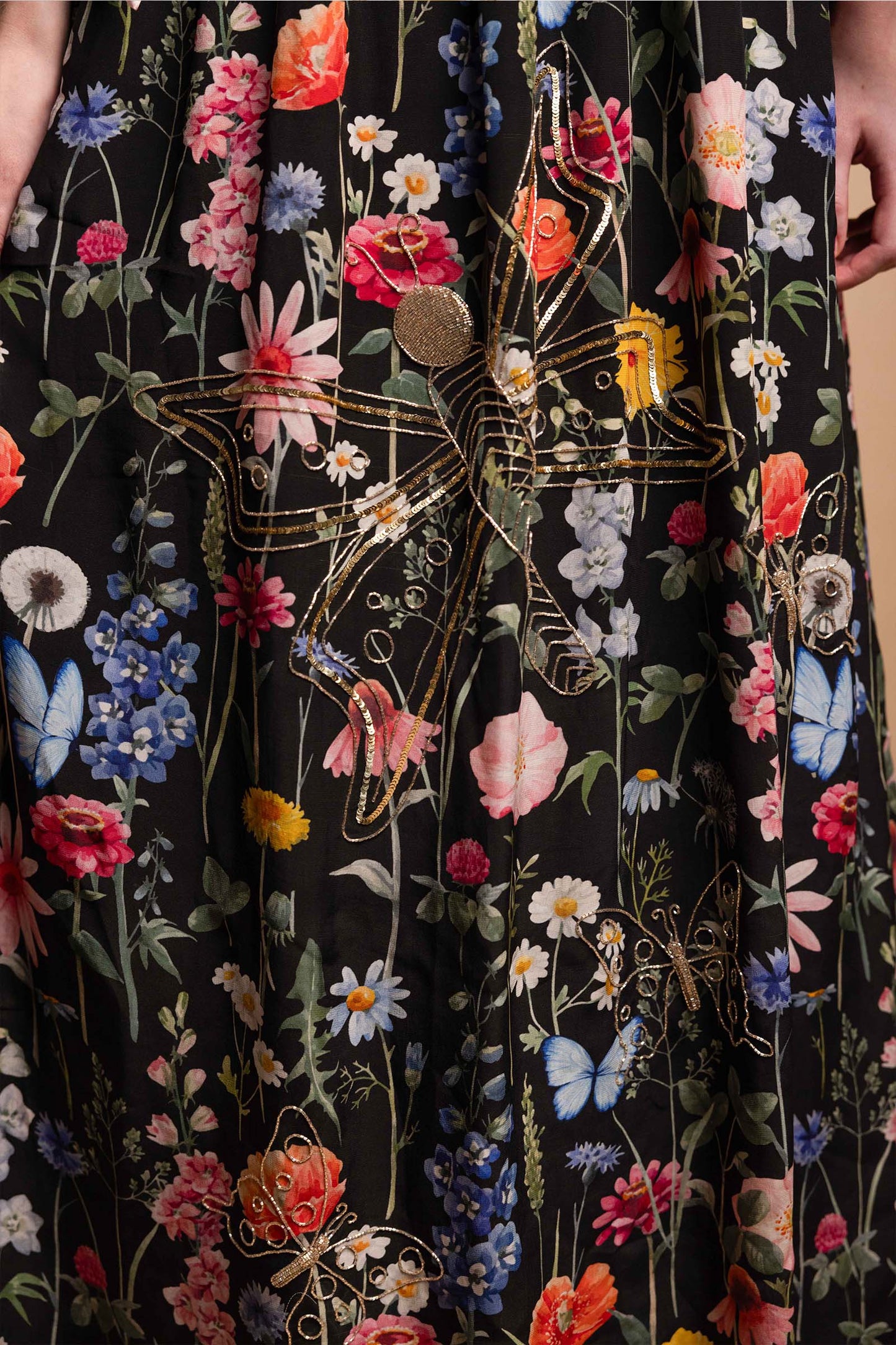 BLACK BLOSSOM CREPE GOWN