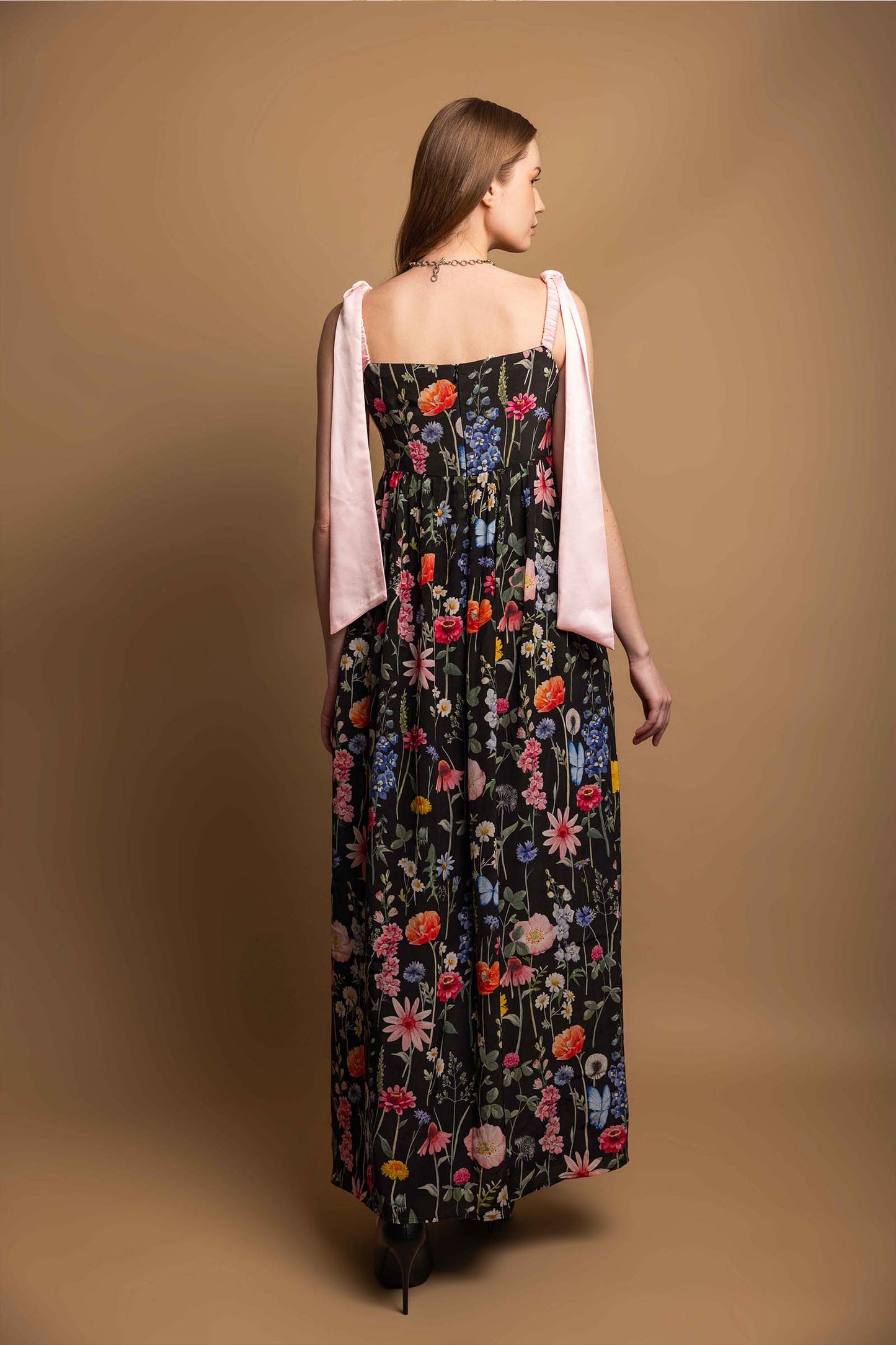 BLACK BLOSSOM CREPE GOWN