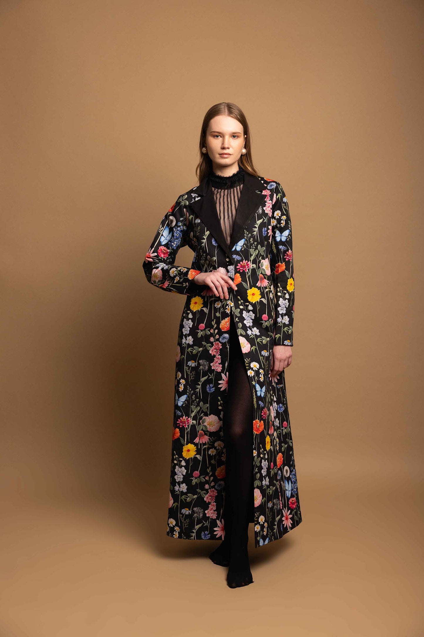 BLACK BLOSSOM FULL LENGTH OVER COAT (LIMITED EDITION )