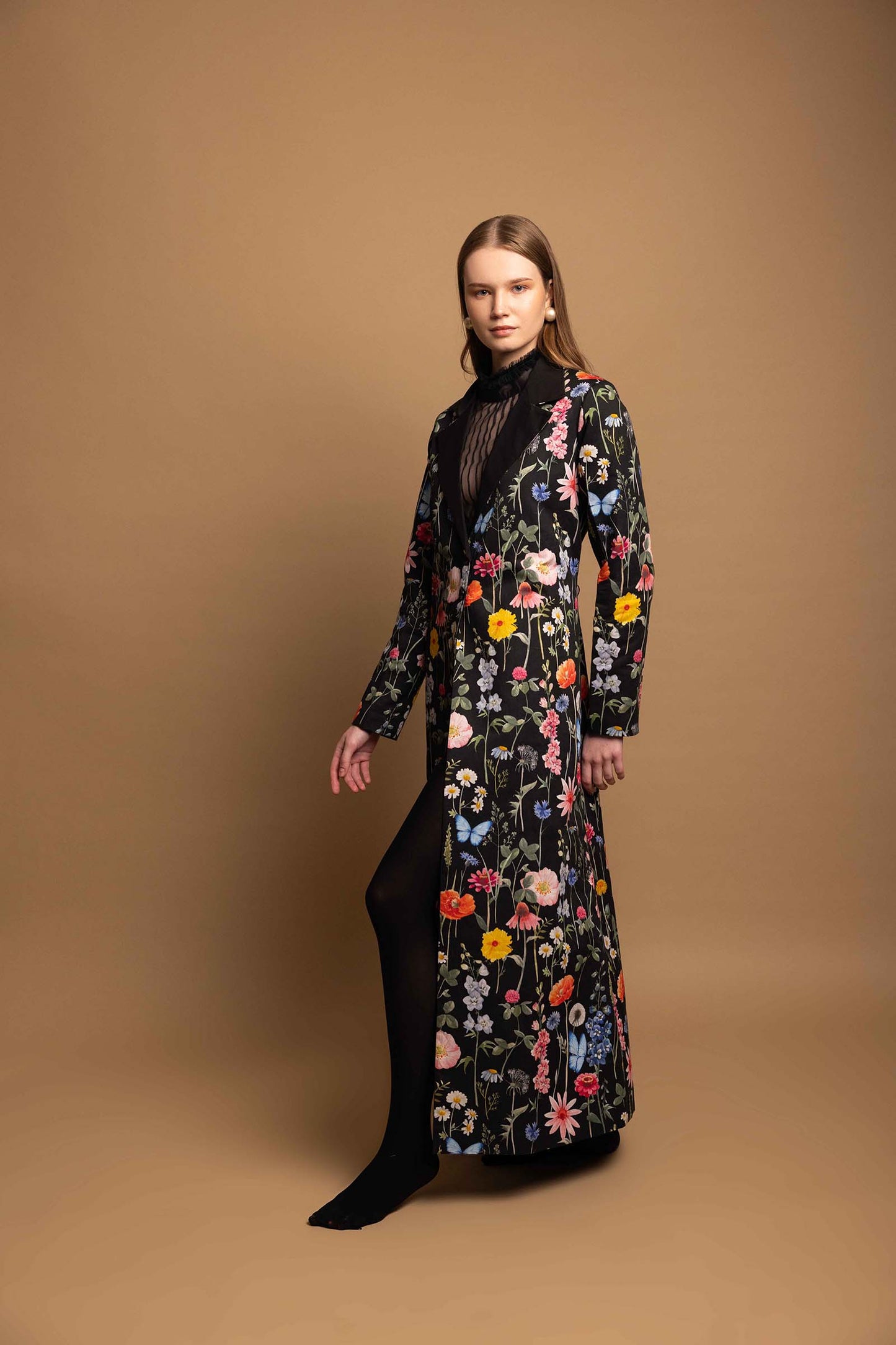 BLACK BLOSSOM FULL LENGTH OVER COAT (LIMITED EDITION )