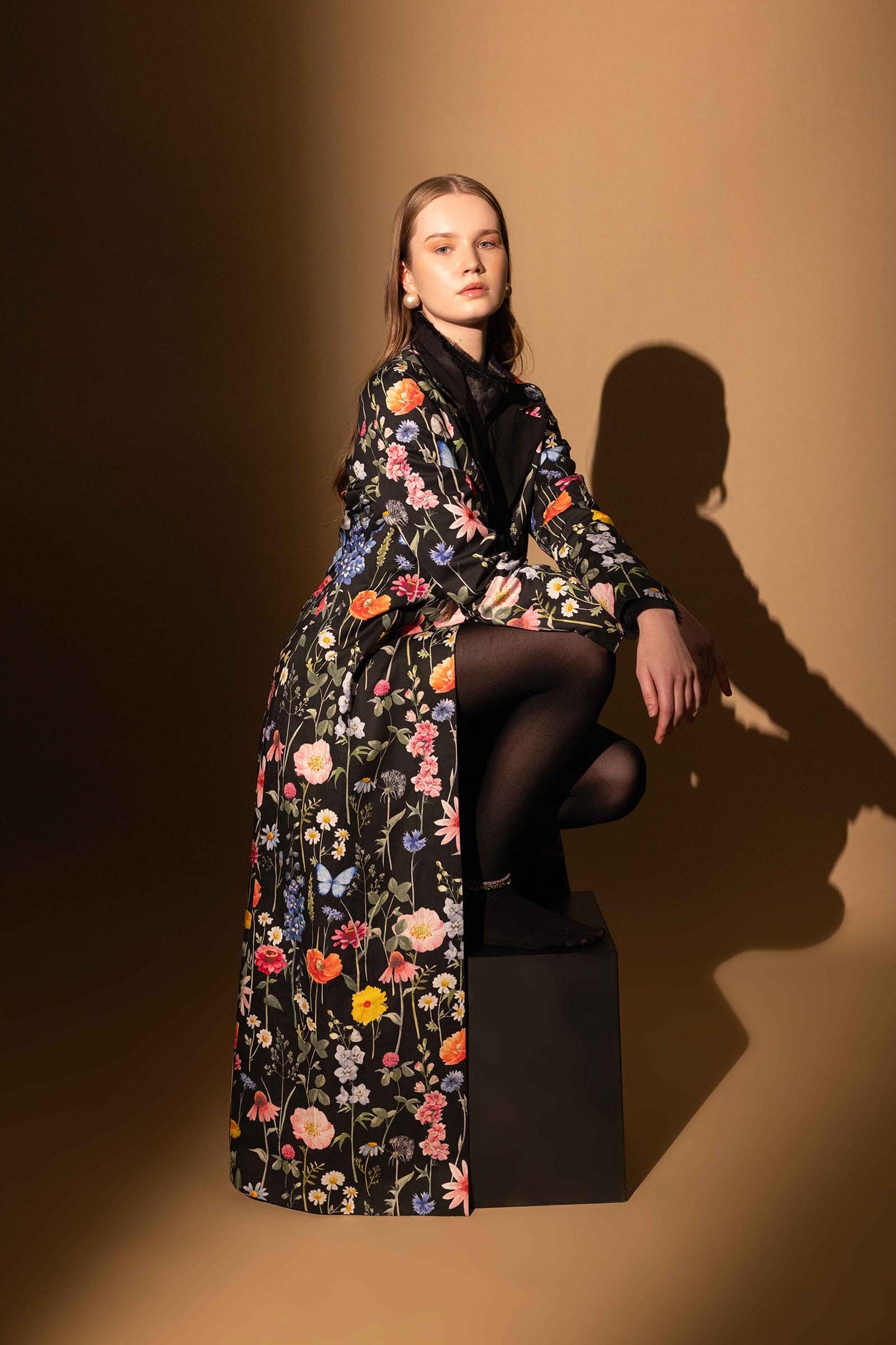 BLACK BLOSSOM FULL LENGTH OVER COAT (LIMITED EDITION )