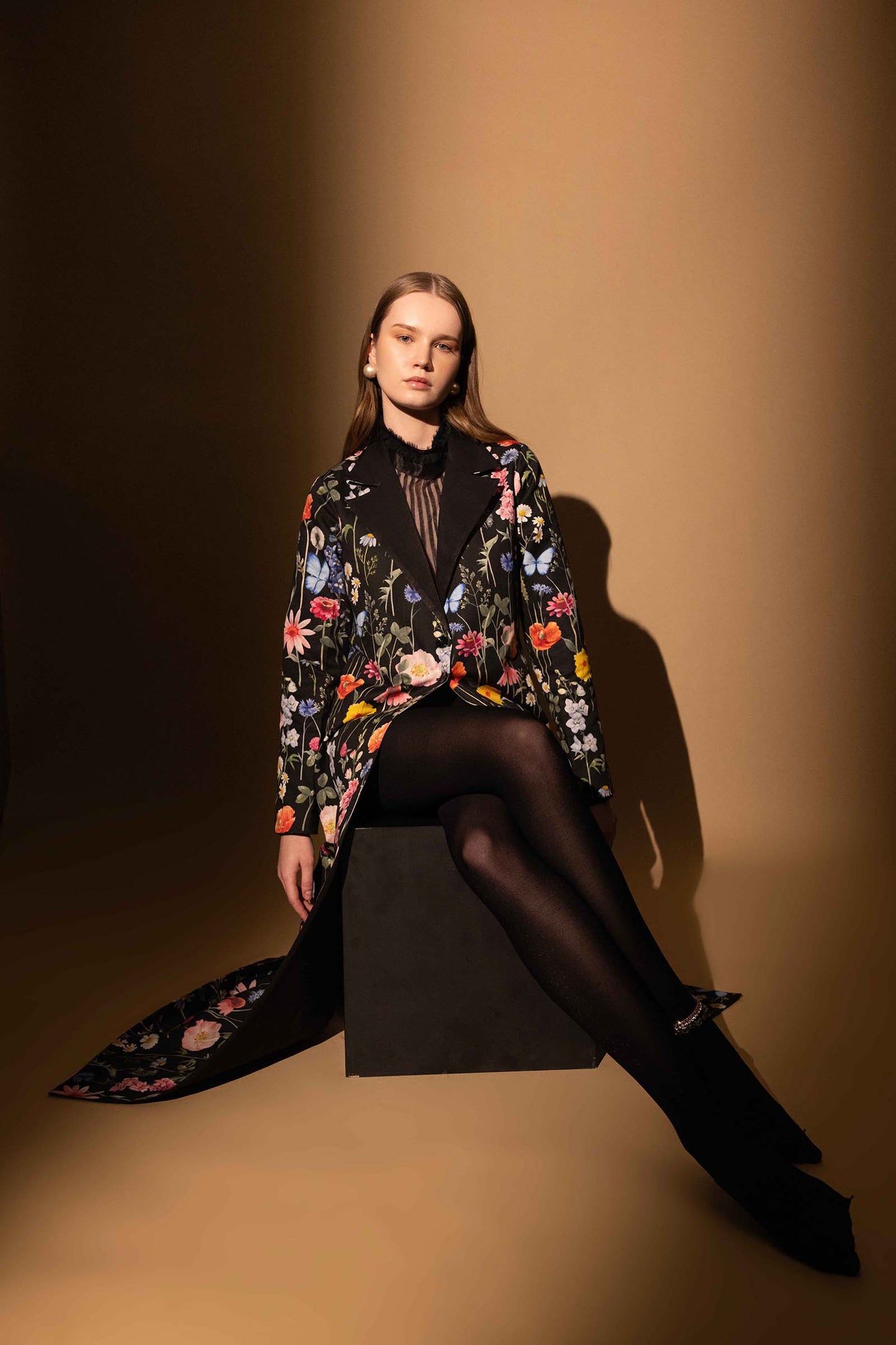 BLACK BLOSSOM FULL LENGTH OVER COAT (LIMITED EDITION )