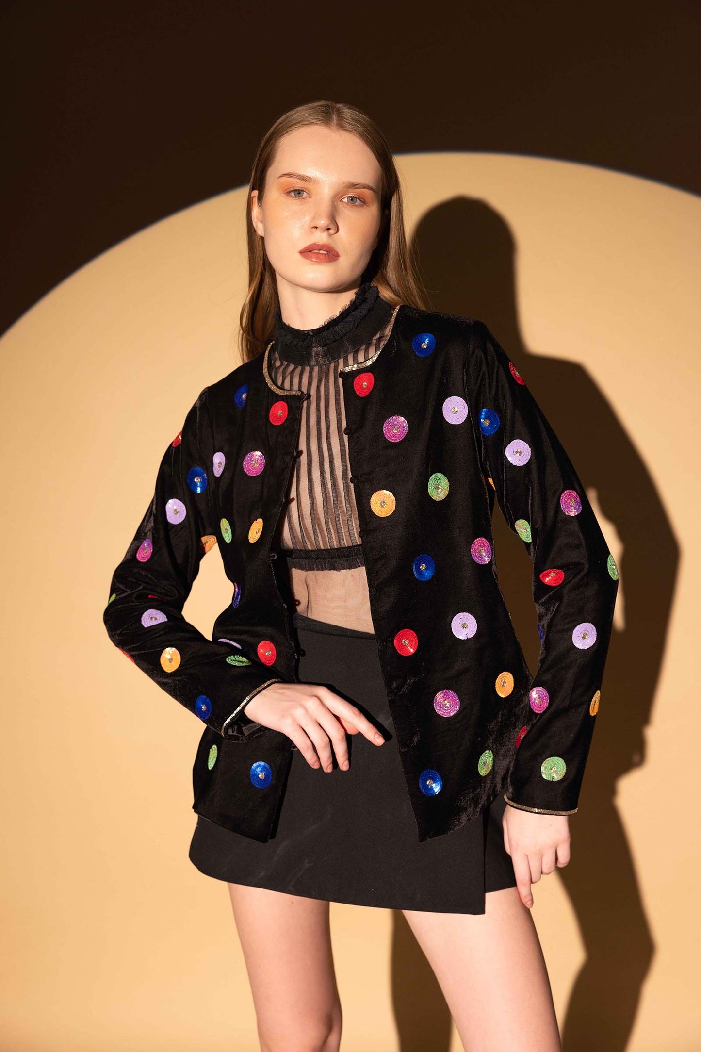 POLKA SEQUENCED VELVET JACKET