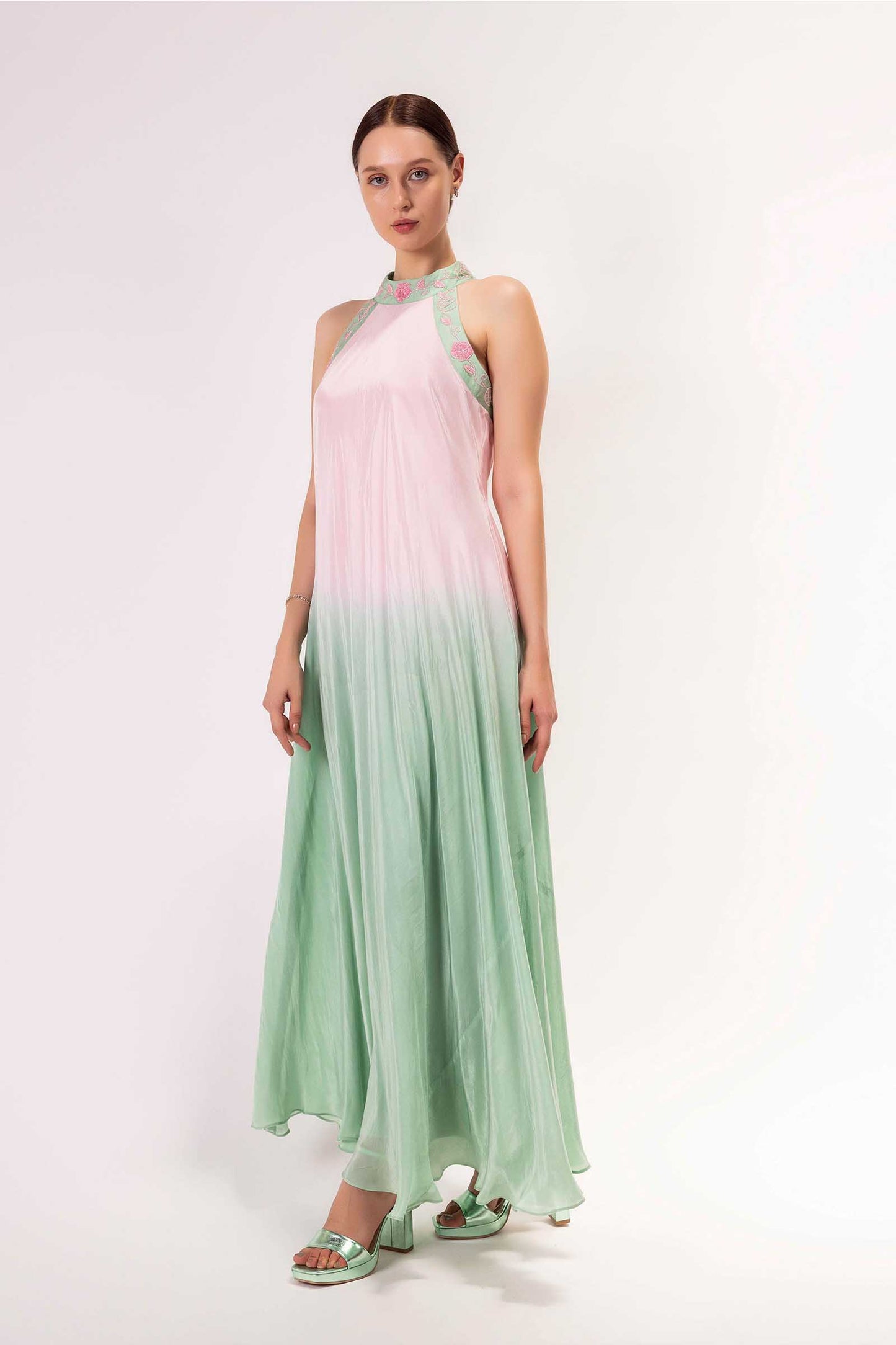 Pink and Jade Lime Shaded Gown