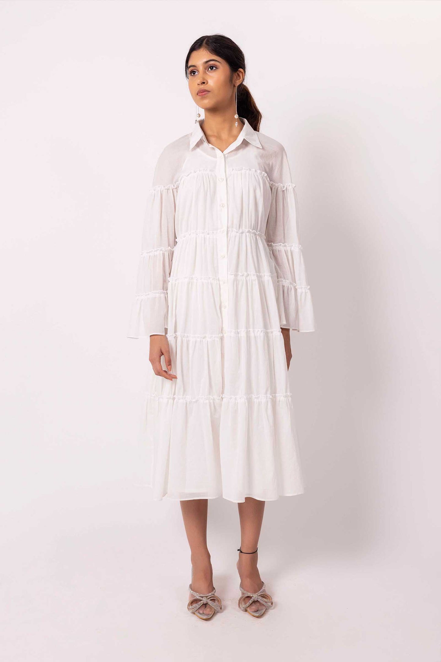 ORGANIC OFF WHITE TIER DRESS