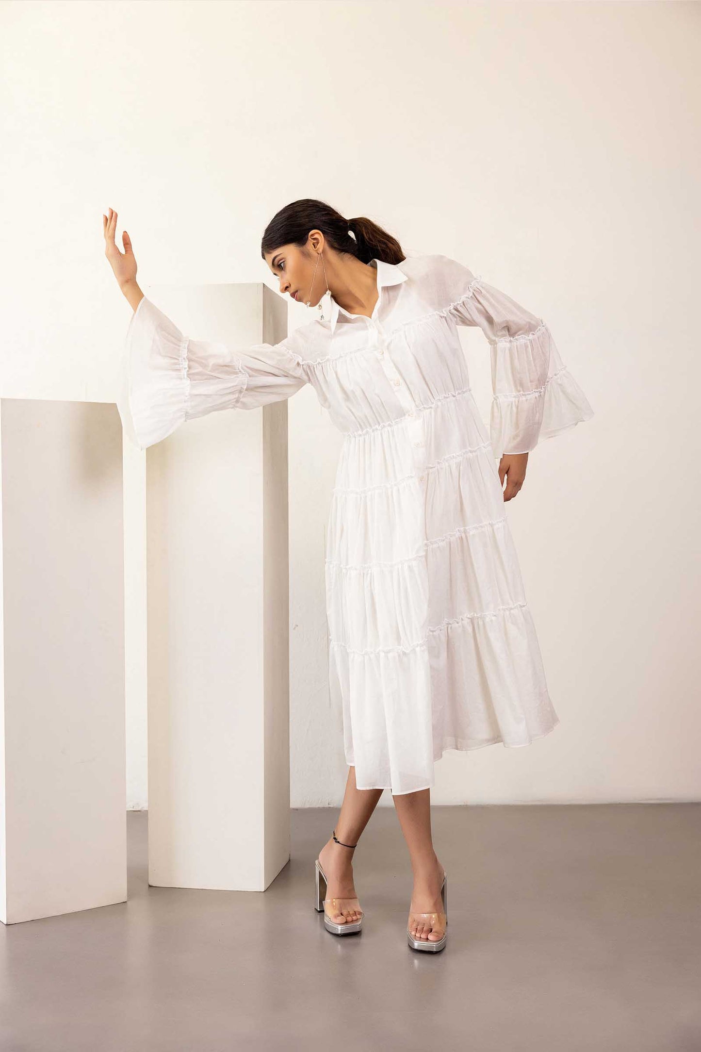 ORGANIC OFF WHITE TIER DRESS