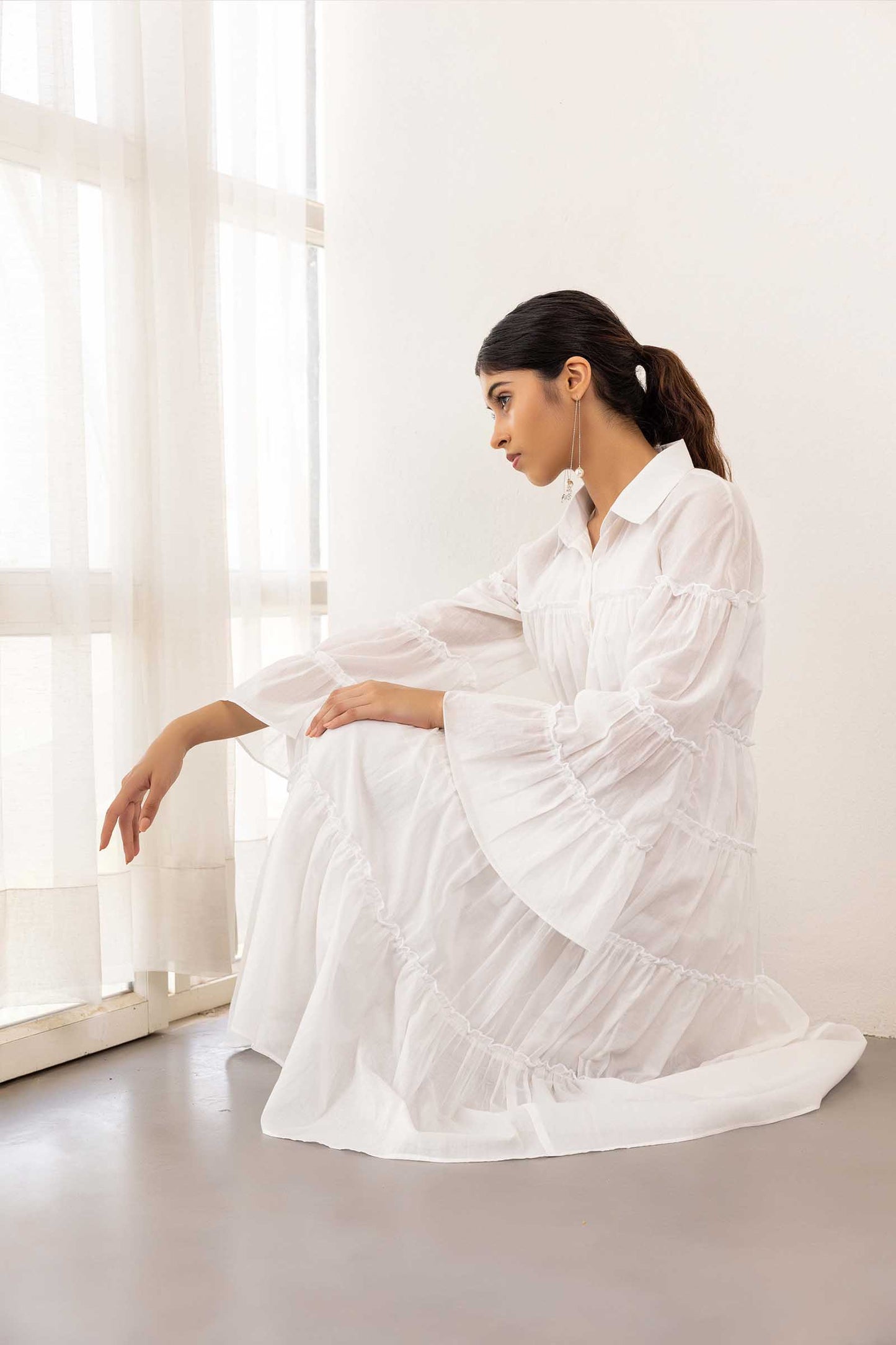 ORGANIC OFF WHITE TIER DRESS