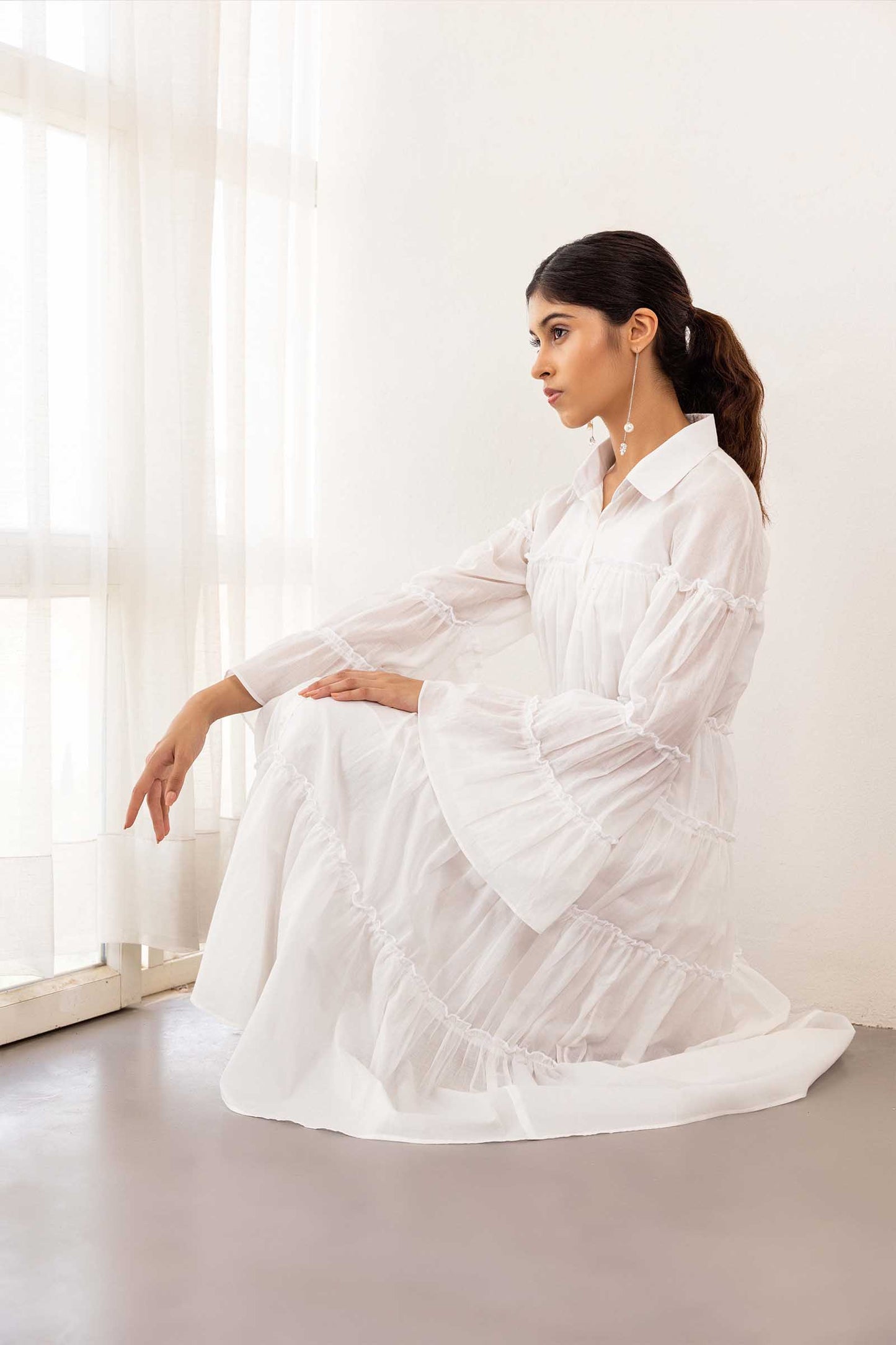 ORGANIC OFF WHITE TIER DRESS