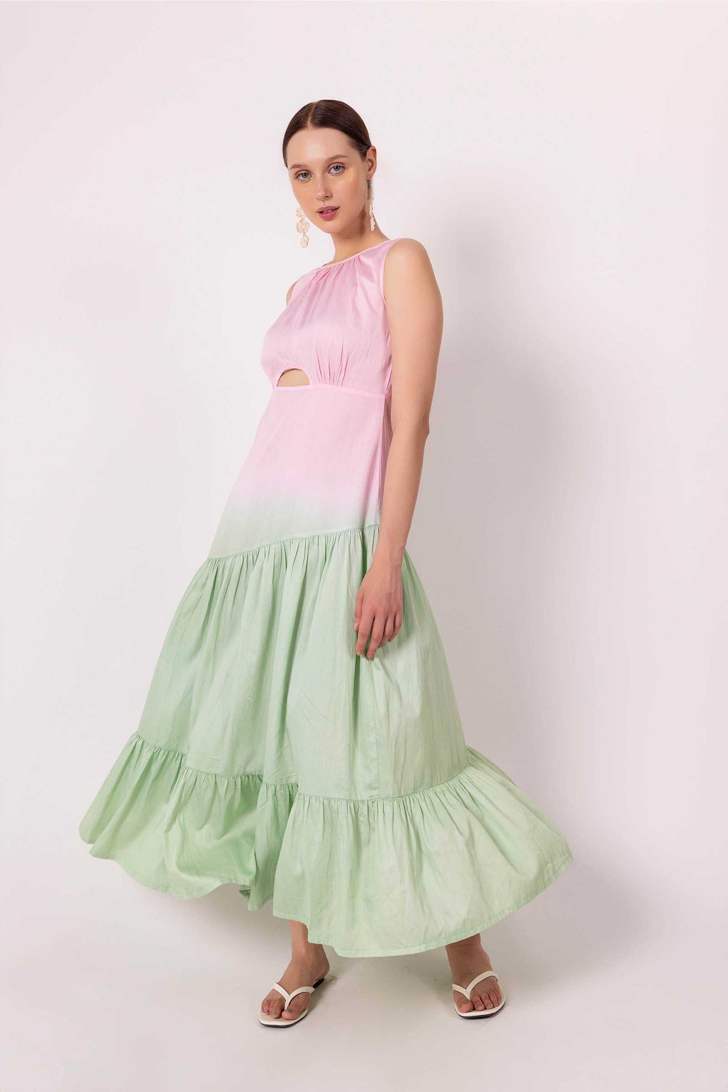 PINK AND JADE LIME SHADED CUT OUT DRESS