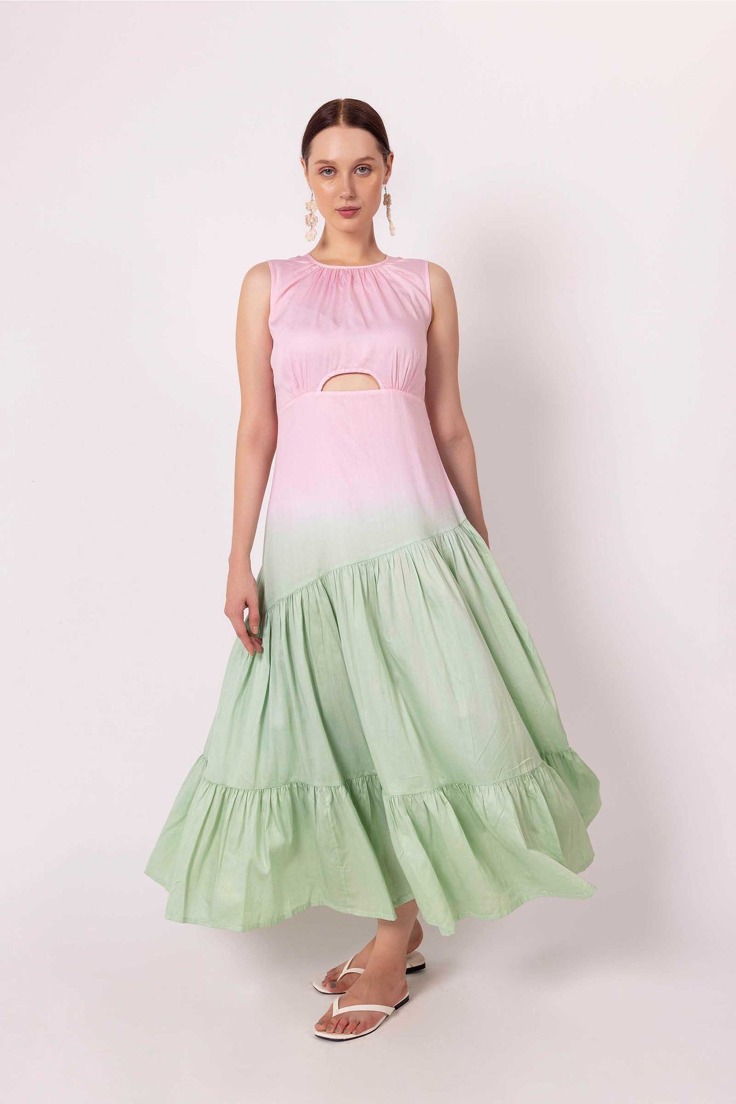 PINK AND JADE LIME SHADED CUT OUT DRESS
