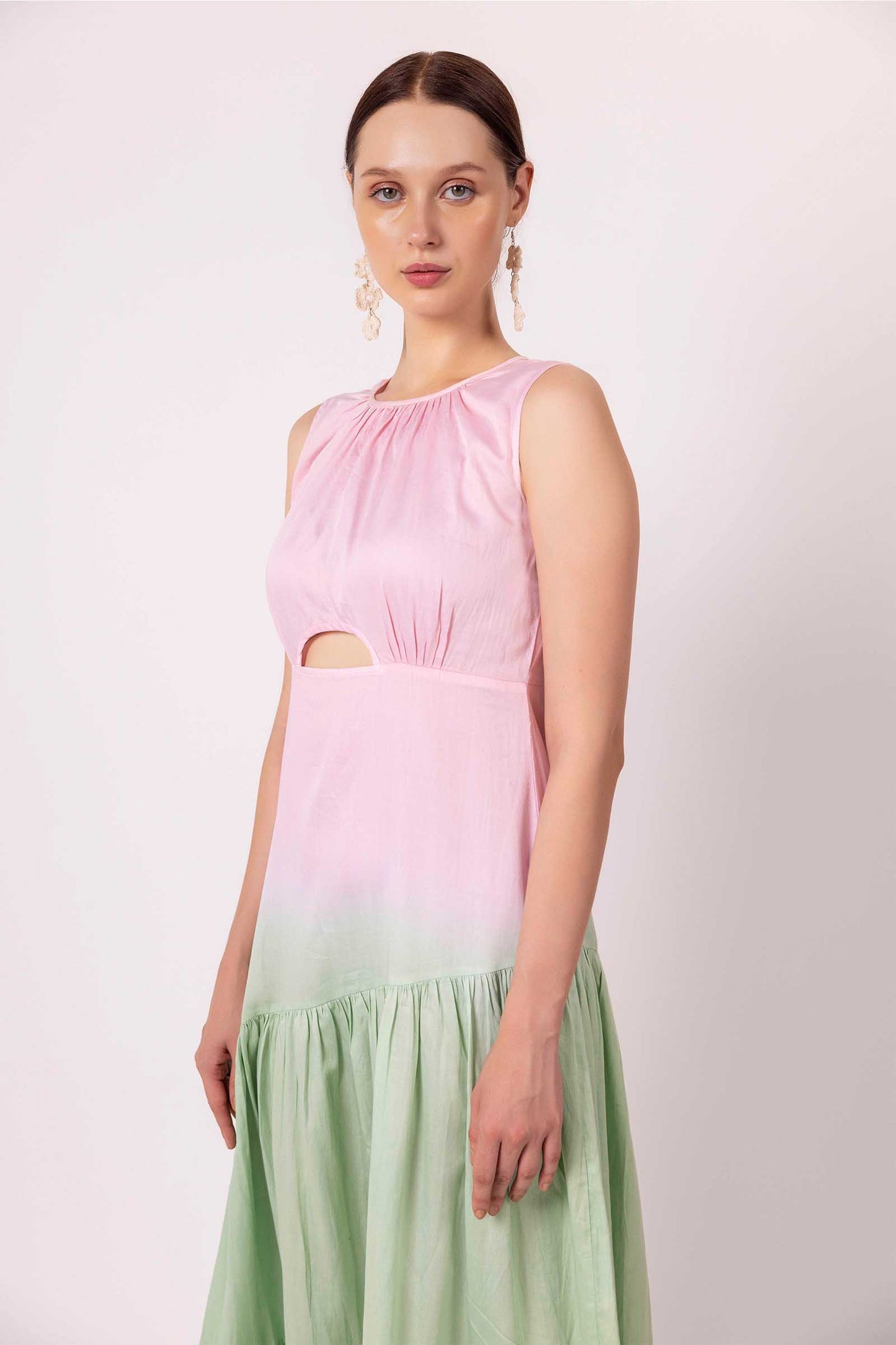 PINK AND JADE LIME SHADED CUT OUT DRESS