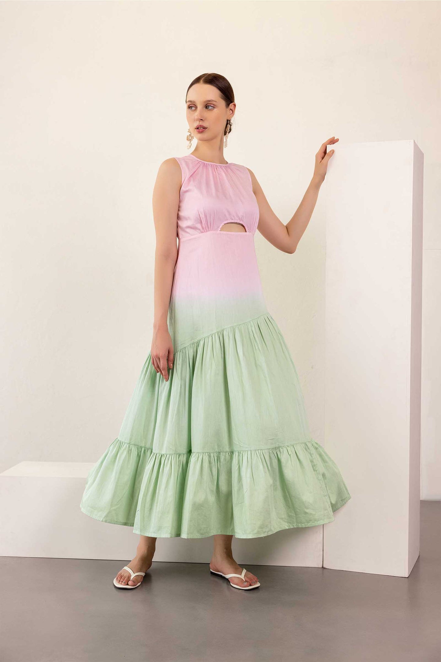 PINK AND JADE LIME SHADED CUT OUT DRESS