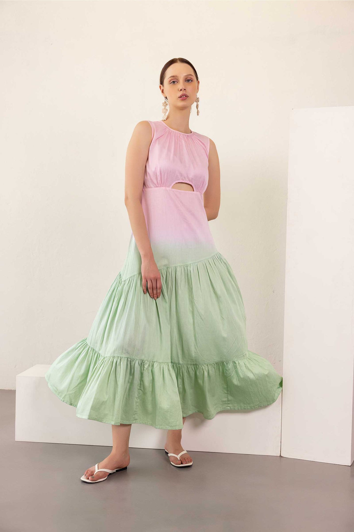 PINK AND JADE LIME SHADED CUT OUT DRESS