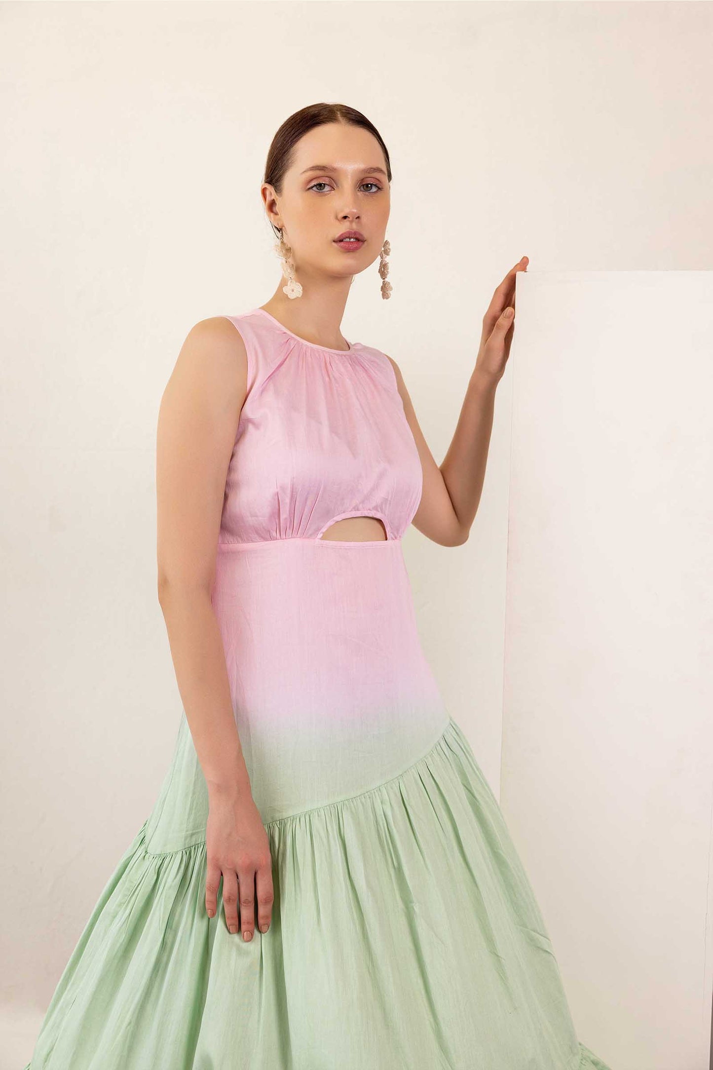 PINK AND JADE LIME SHADED CUT OUT DRESS