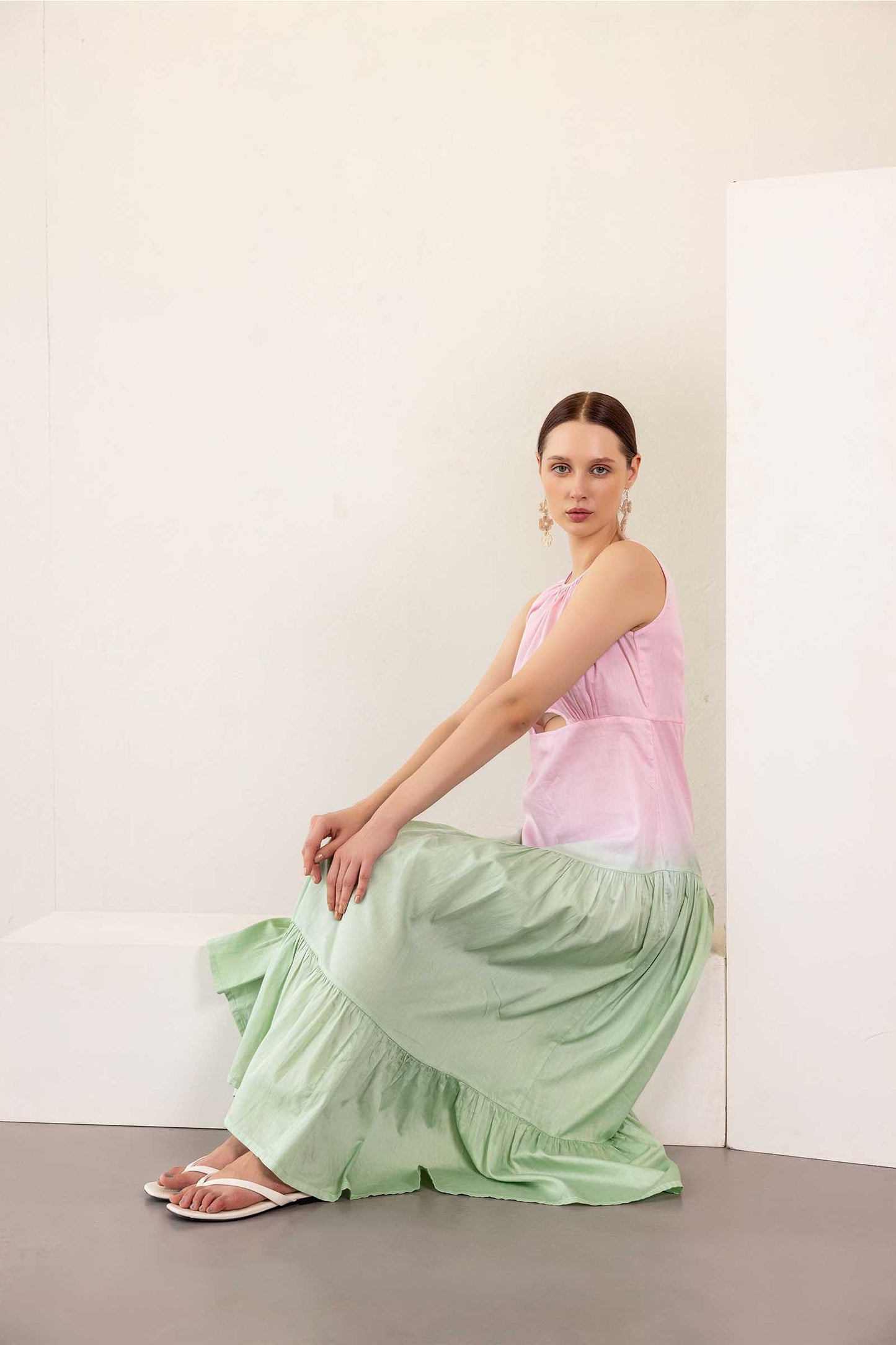PINK AND JADE LIME SHADED CUT OUT DRESS
