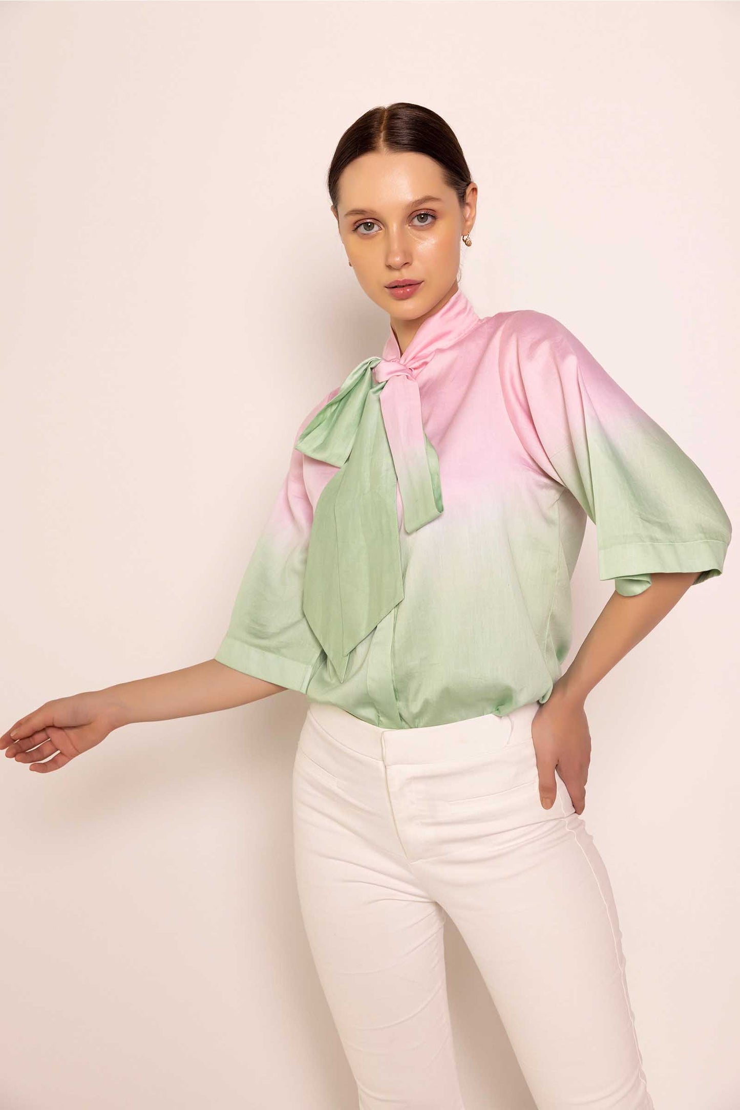 Pink & Jade Lime Tie Up Shirt
