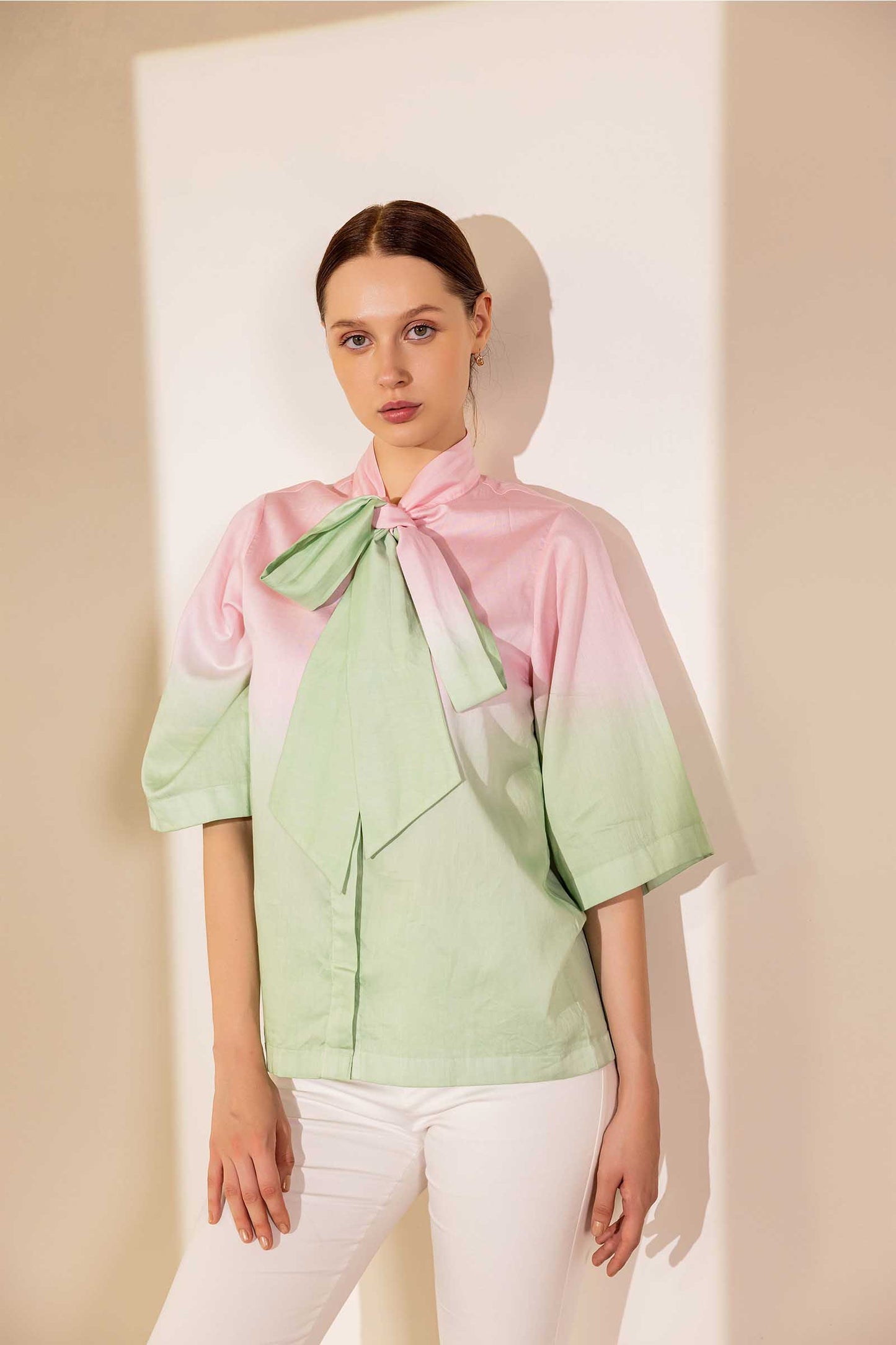 Pink & Jade Lime Tie Up Shirt