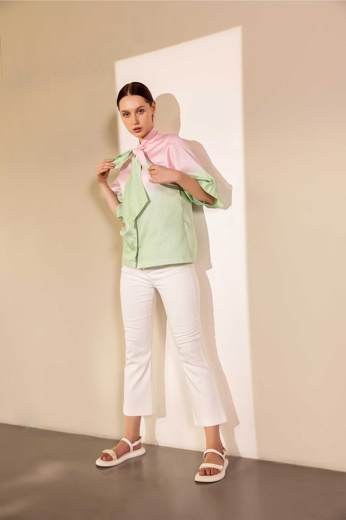 Pink & Jade Lime Tie Up Shirt