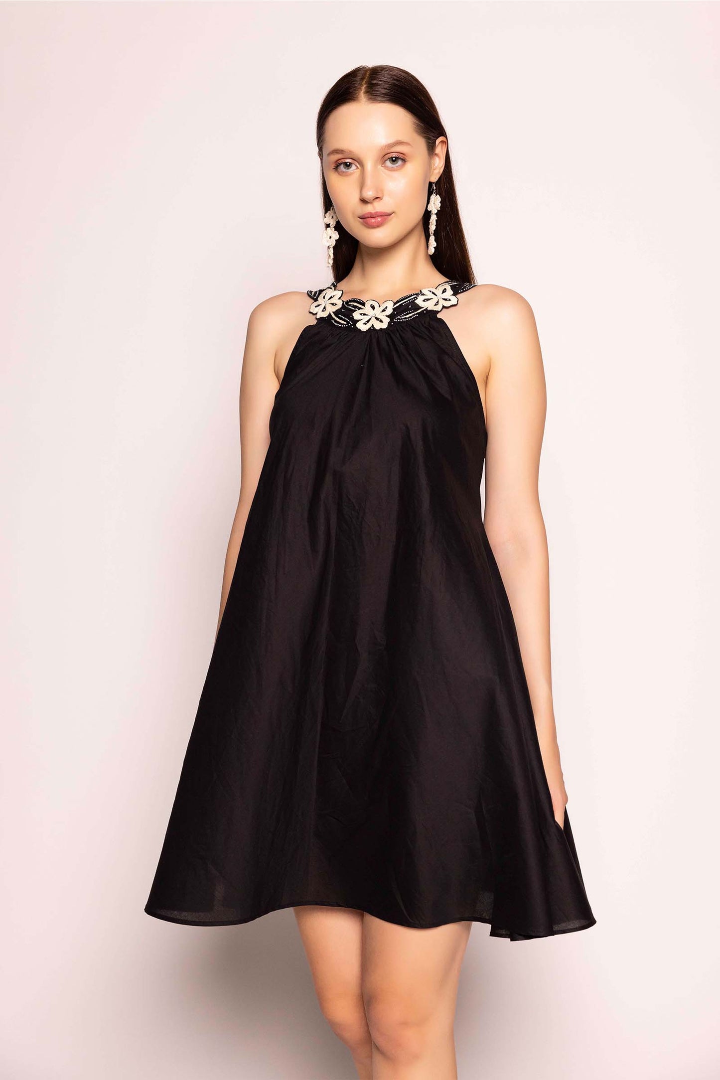 LITTLE BLACK EMBROIDERED NECK DRESS