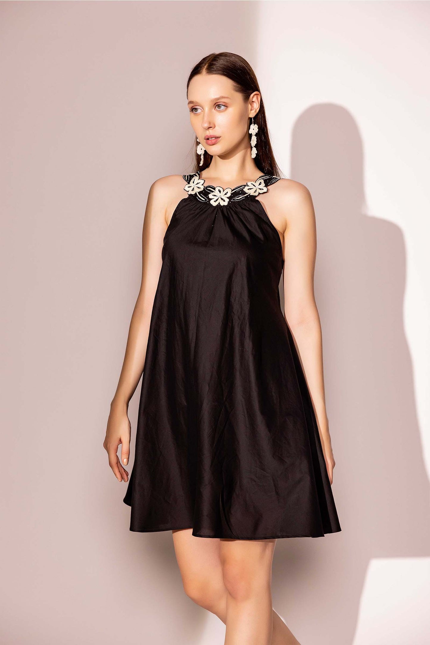 LITTLE BLACK EMBROIDERED NECK DRESS