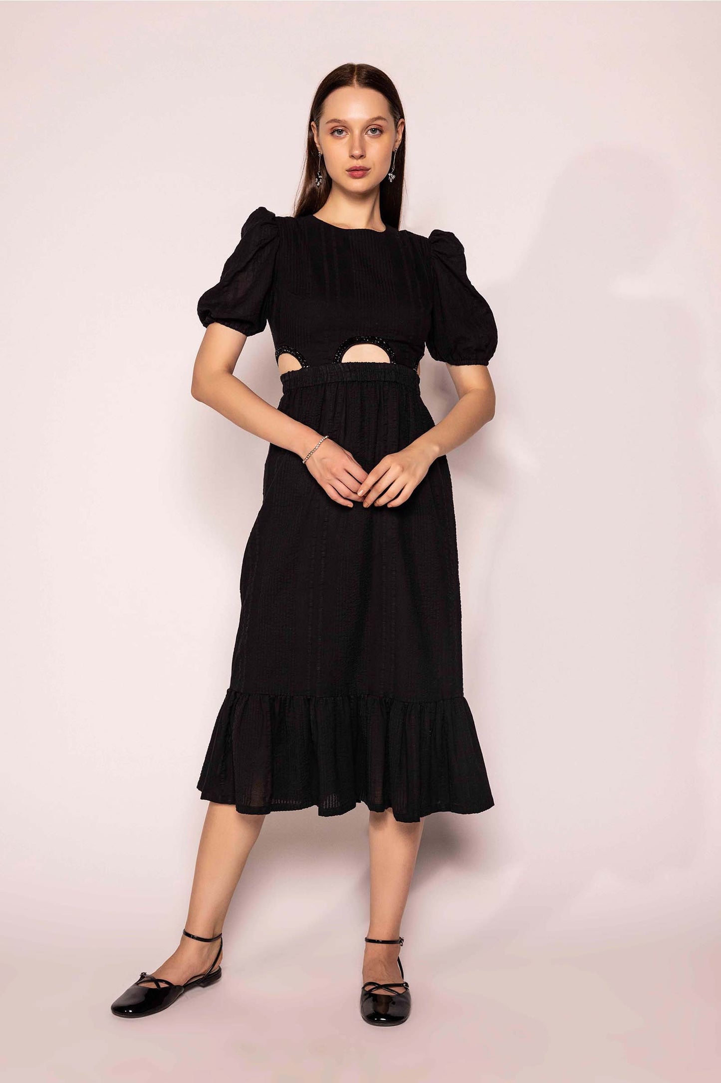 EMBELLISHED CUT OUT BLACK DRESS