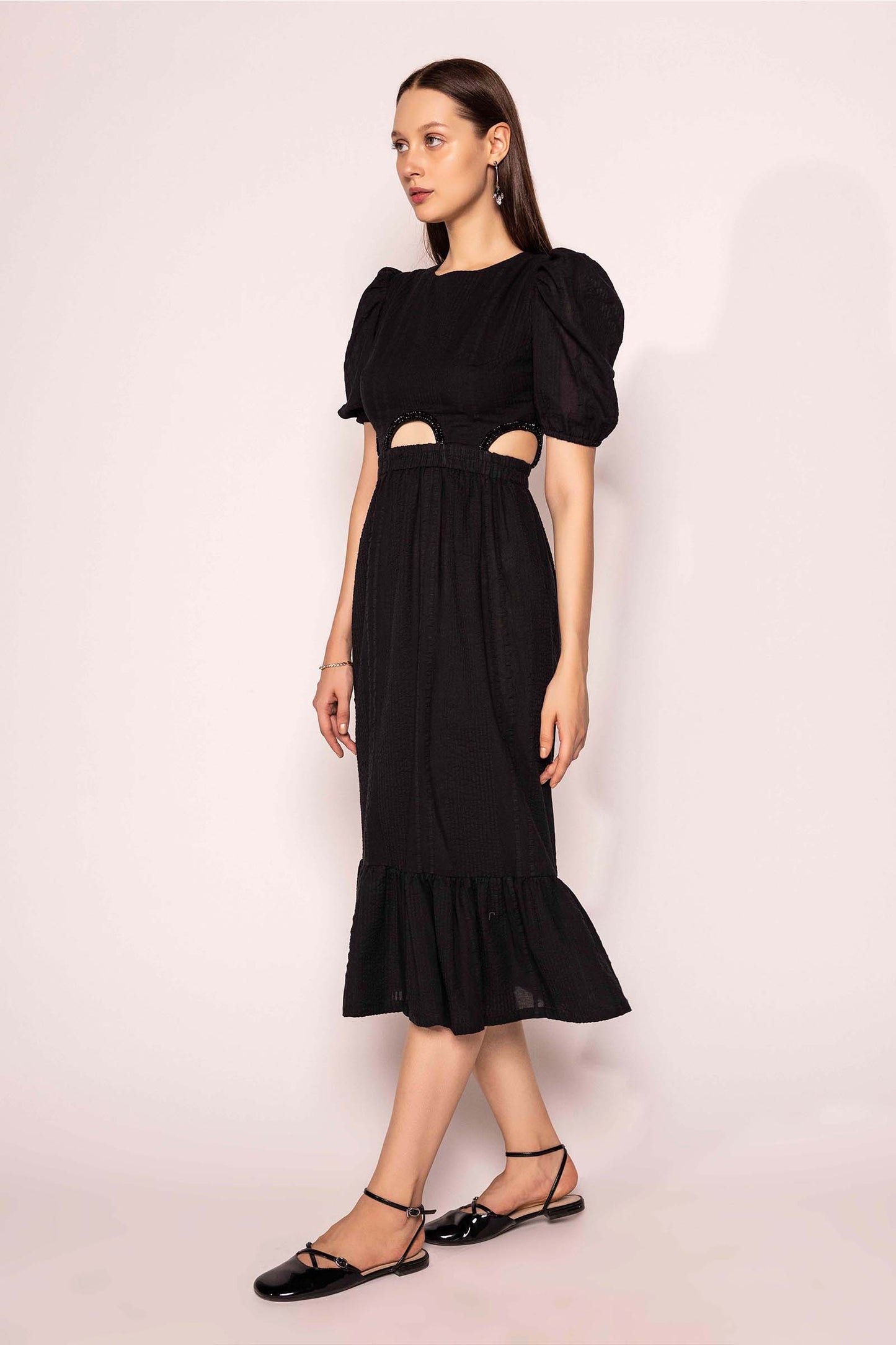 EMBELLISHED CUT OUT BLACK DRESS