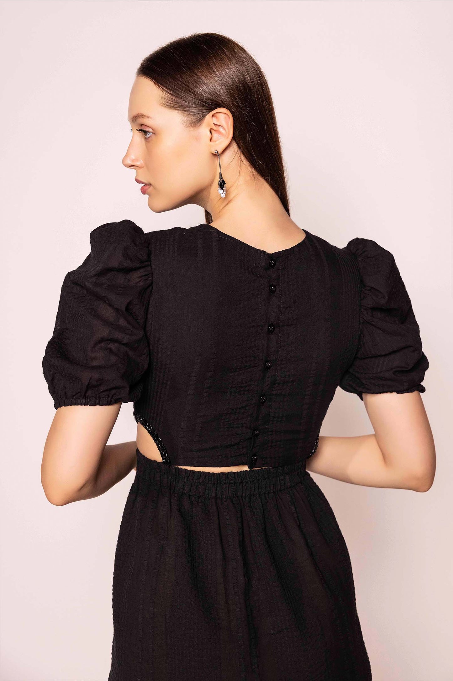 EMBELLISHED CUT OUT BLACK DRESS