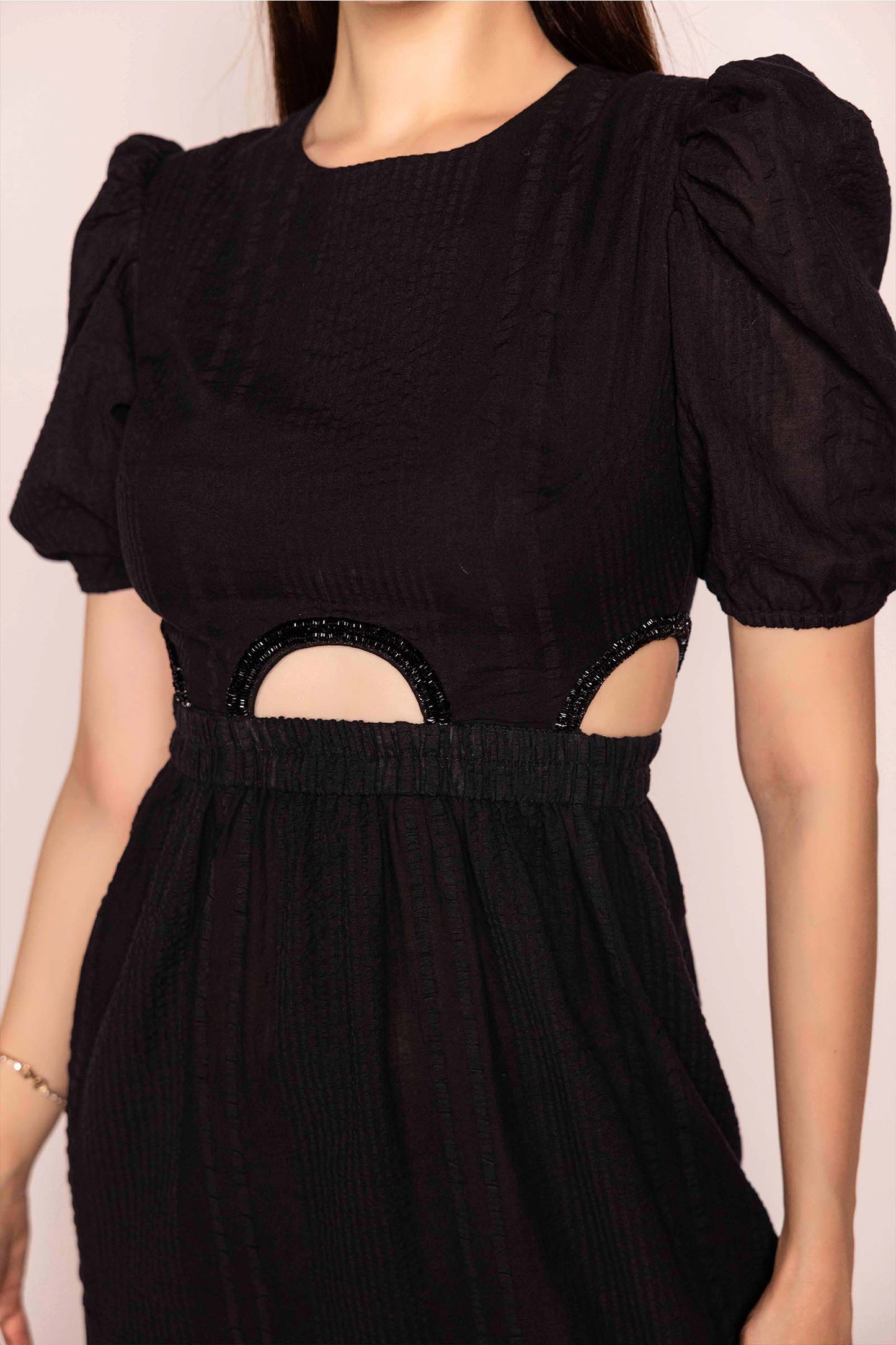 EMBELLISHED CUT OUT BLACK DRESS