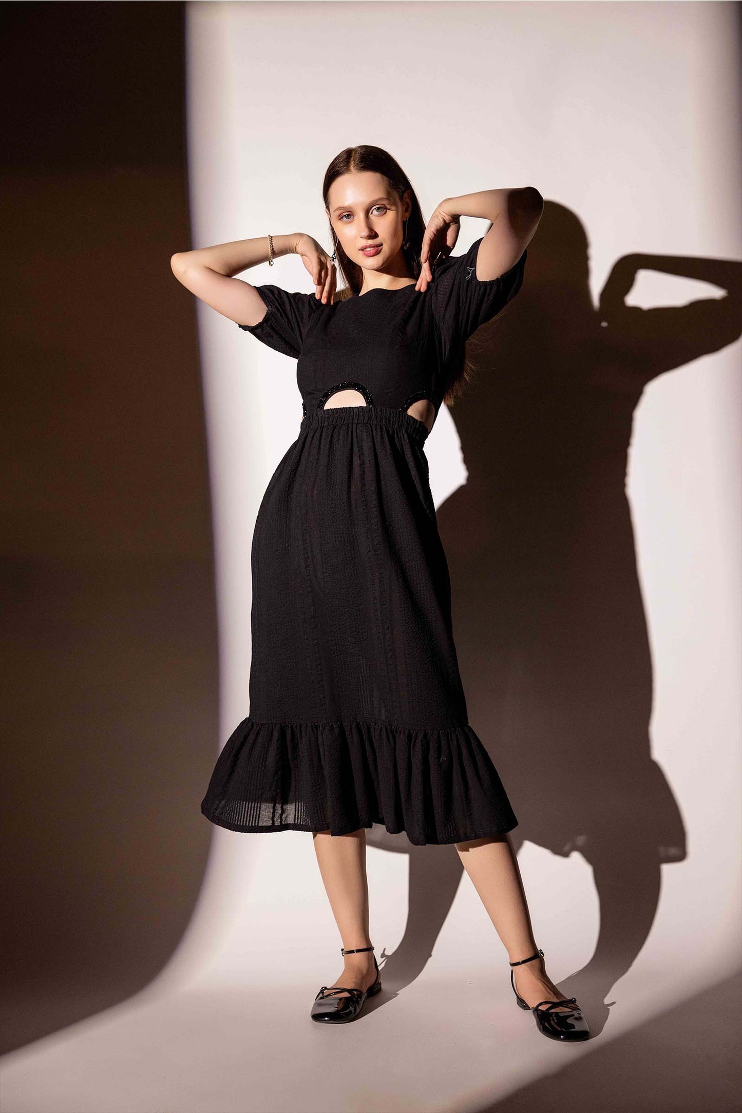 EMBELLISHED CUT OUT BLACK DRESS