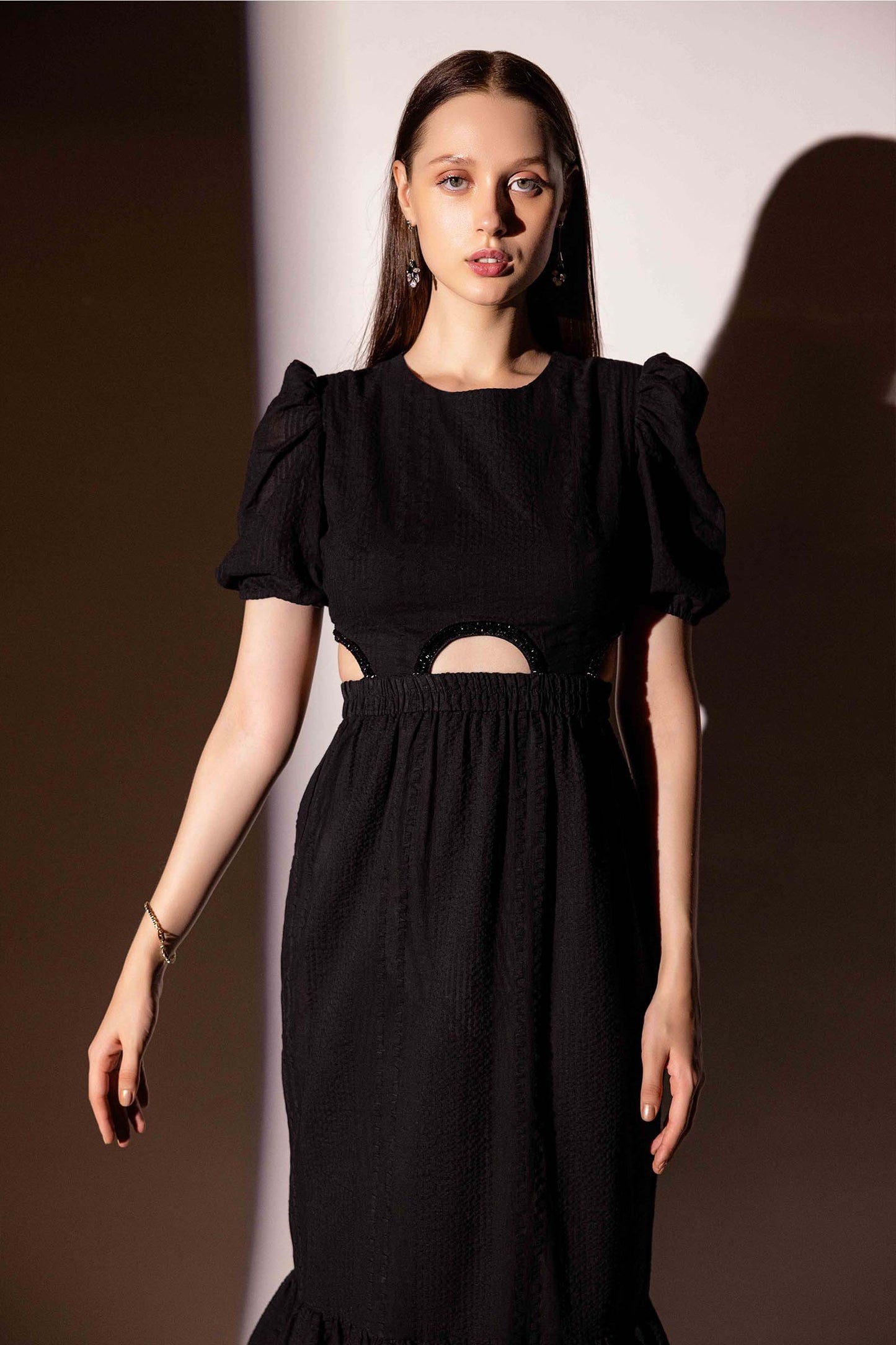 EMBELLISHED CUT OUT BLACK DRESS