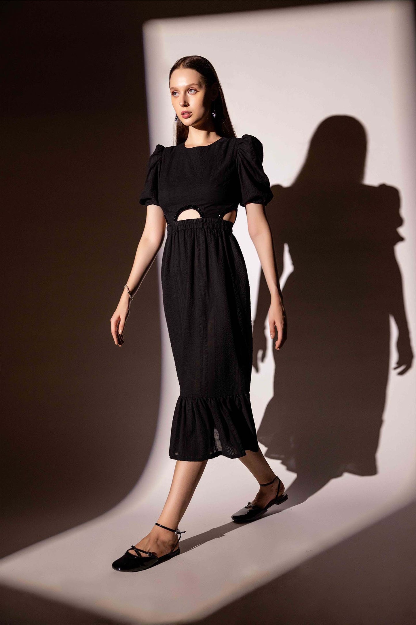 EMBELLISHED CUT OUT BLACK DRESS