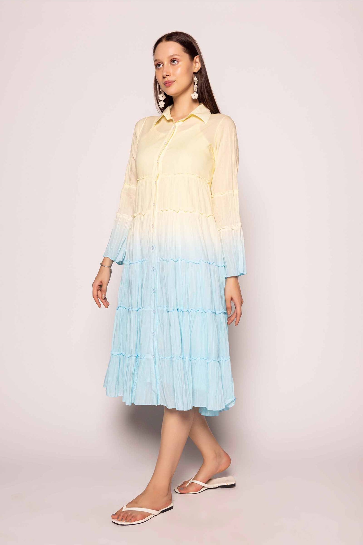 Iris Water Shaded Tier Dress Long – 100% Organic