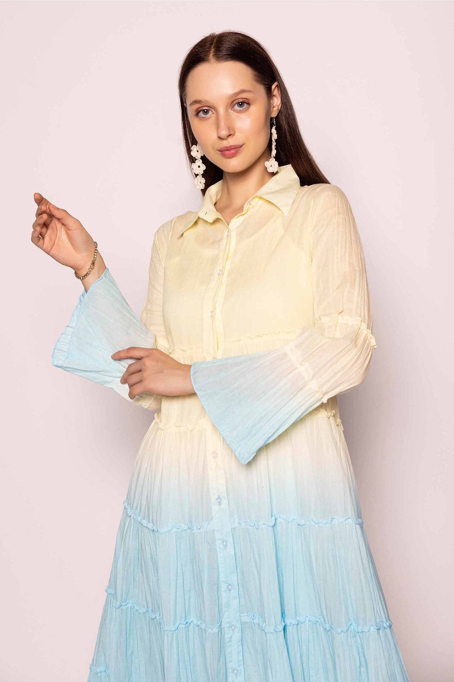 Iris Water Shaded Tier Dress Long – 100% Organic
