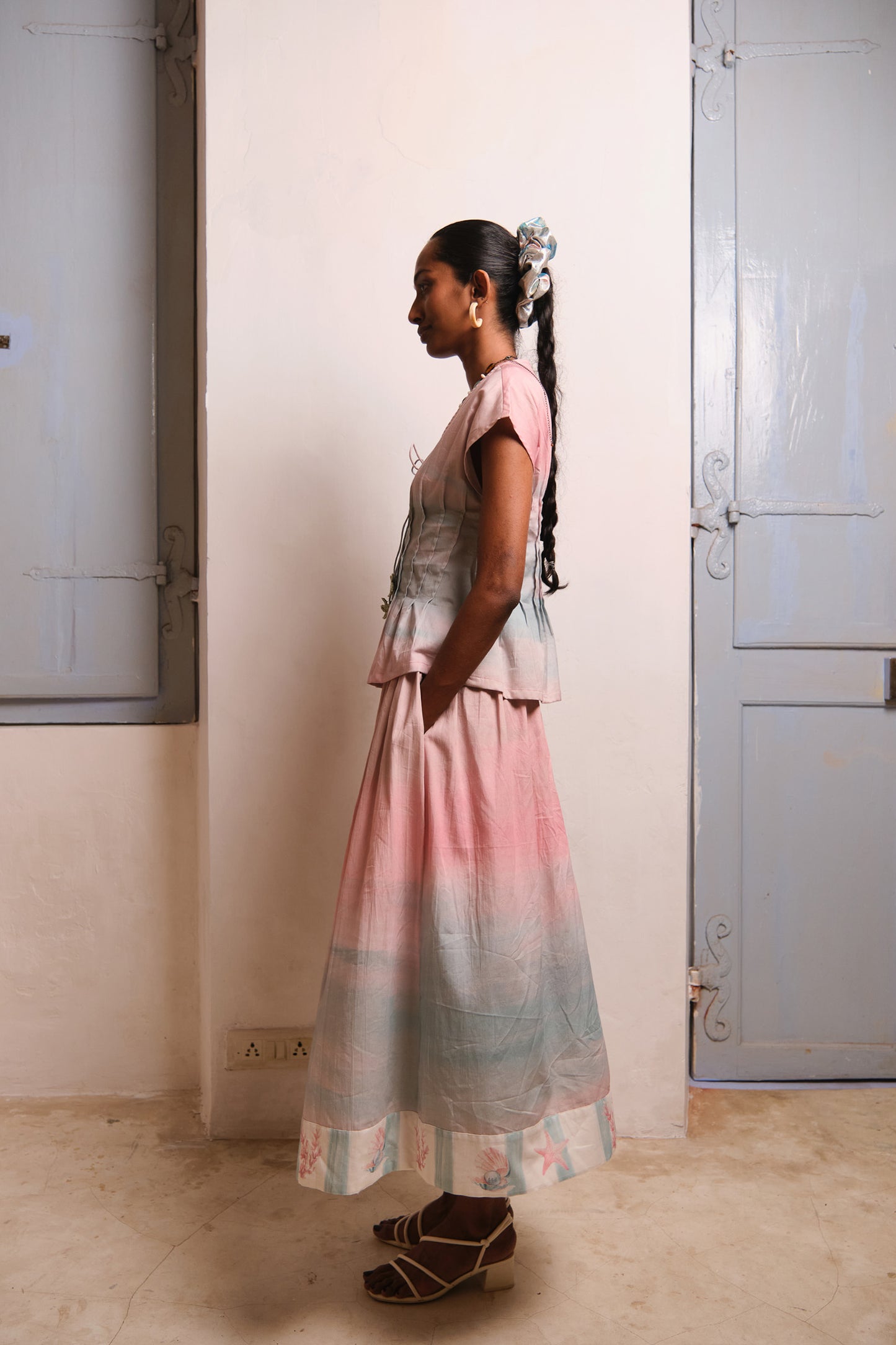 OCEAN MIST GATHERED SKIRT