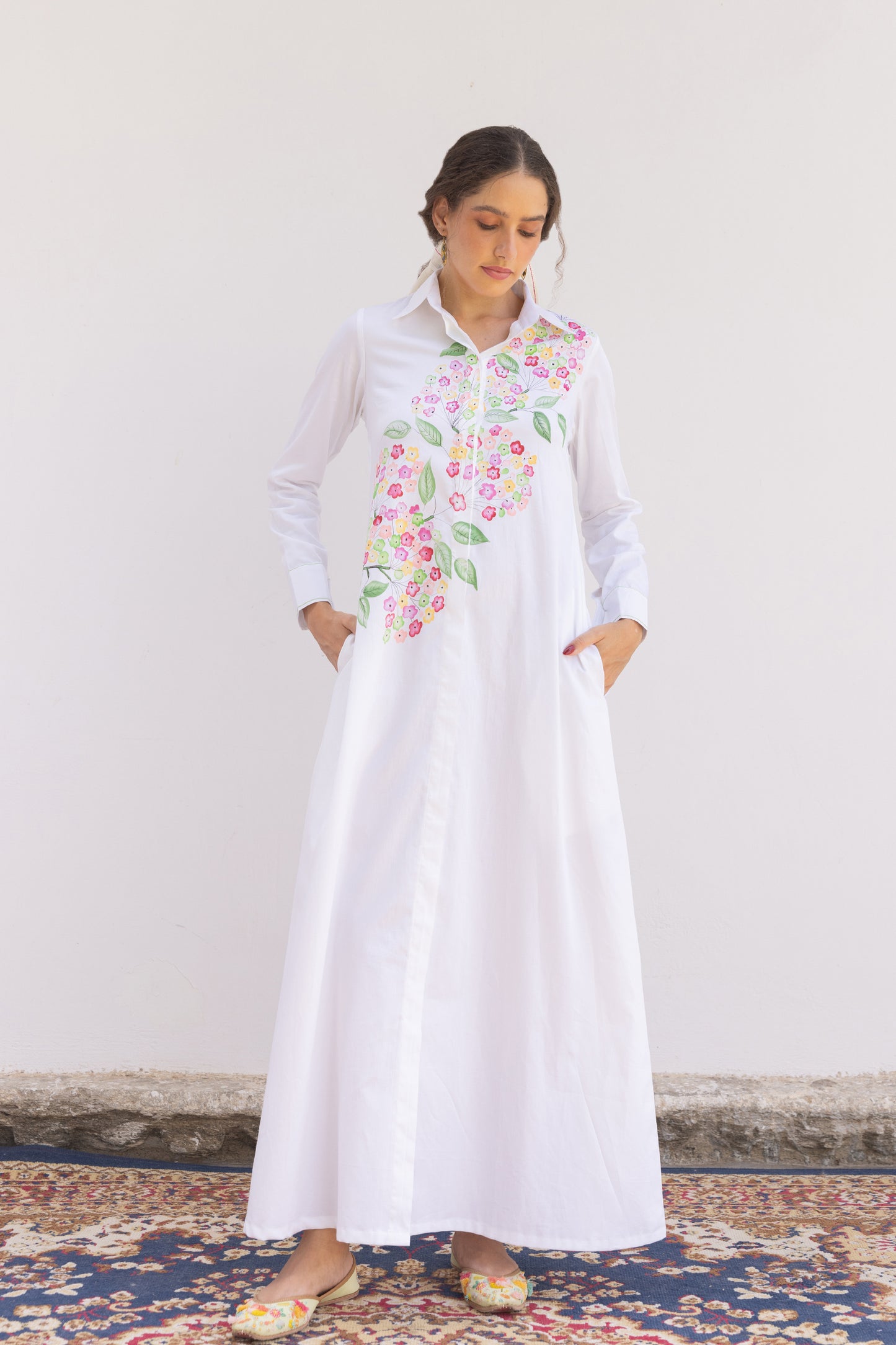LANTANA HAND PAINTED MULTI FLORAL SHIRT DRESS