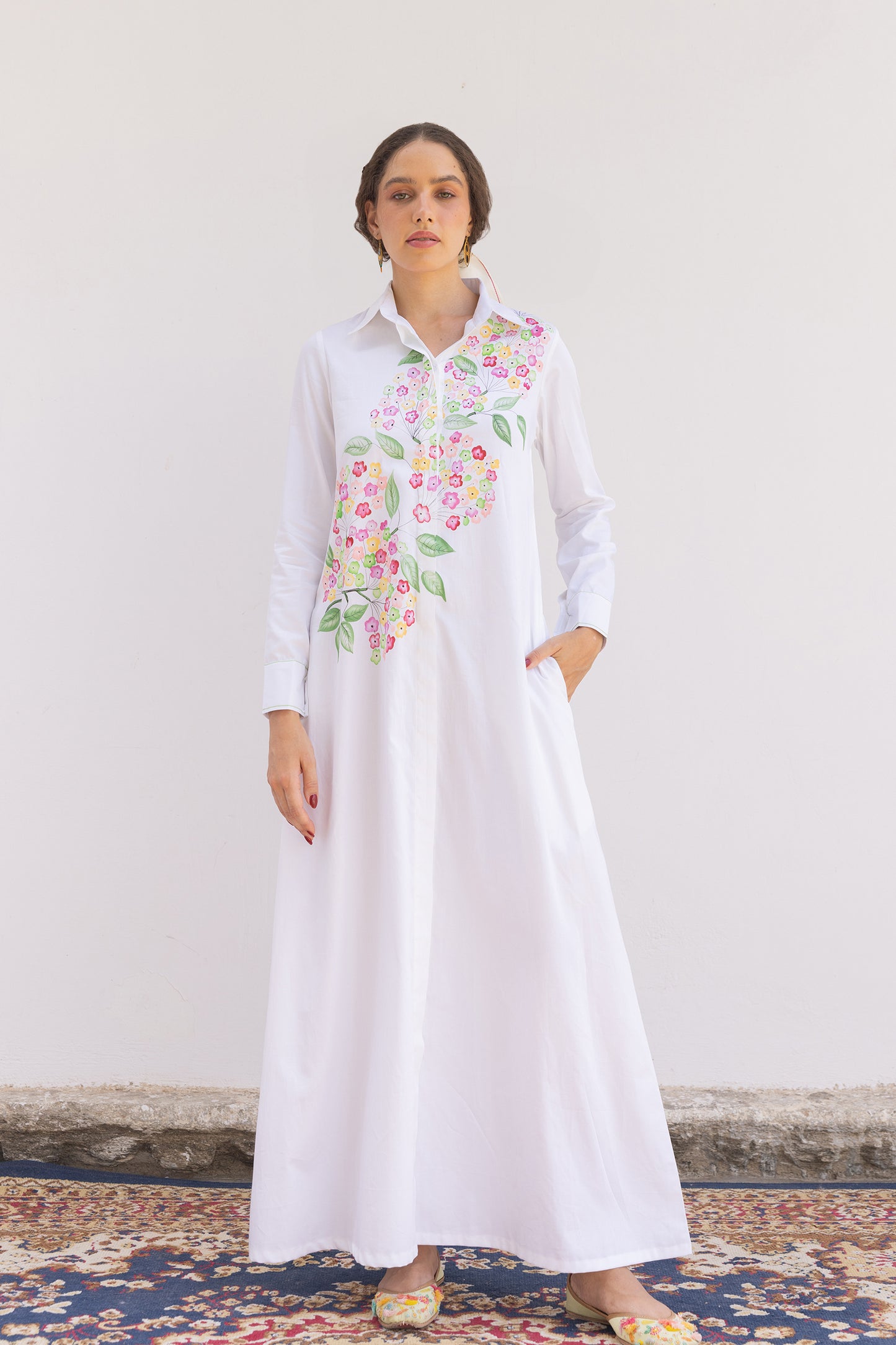 LANTANA HAND PAINTED MULTI FLORAL SHIRT DRESS