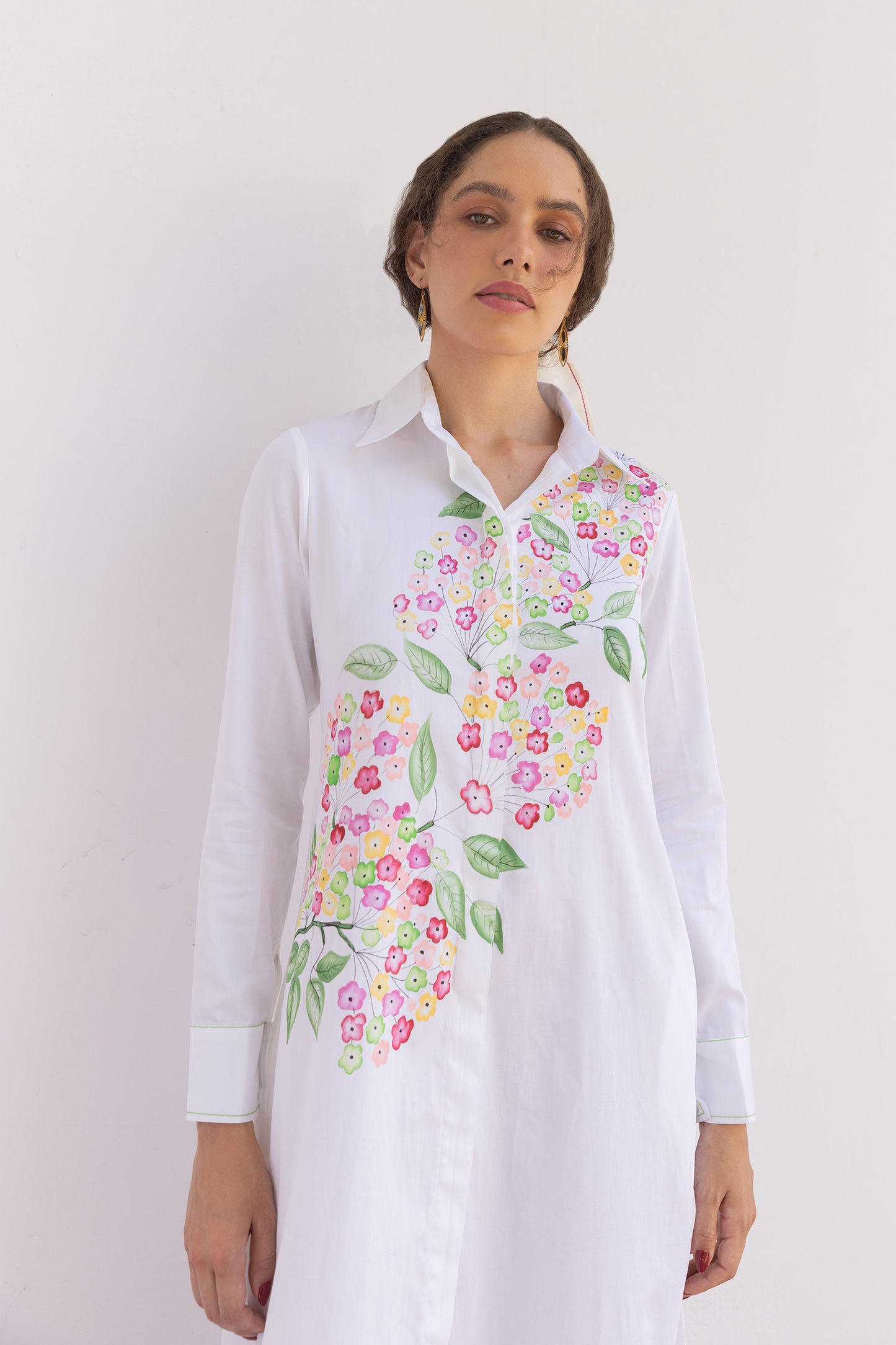 LANTANA HAND PAINTED MULTI FLORAL SHIRT DRESS