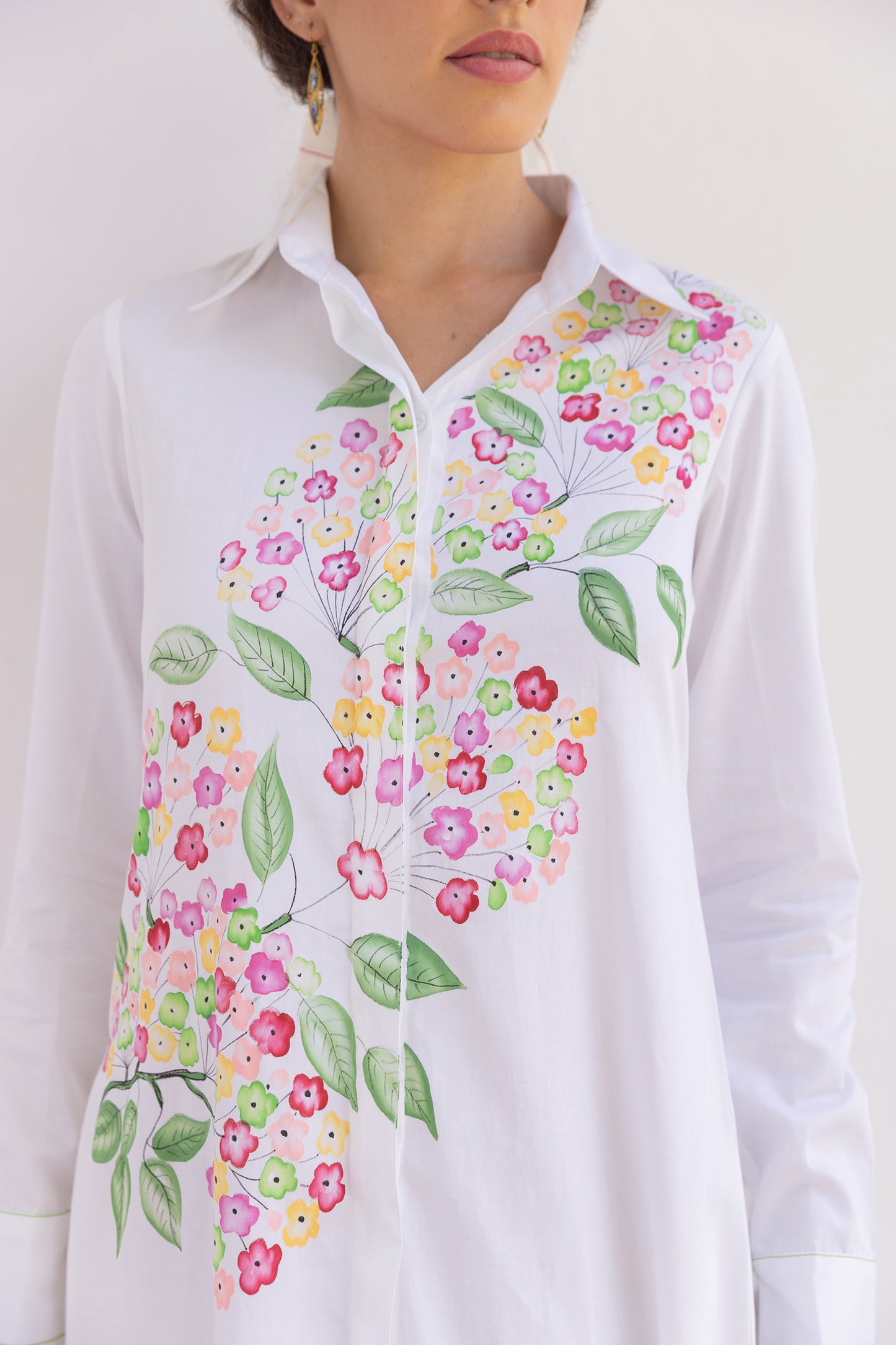 LANTANA HAND PAINTED MULTI FLORAL SHIRT DRESS