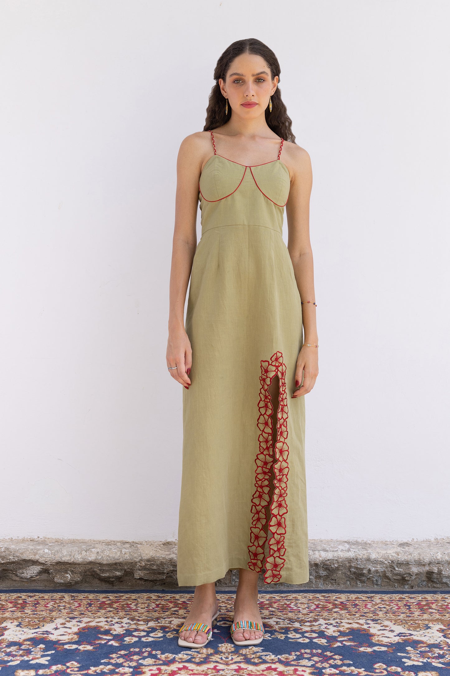 GREEN MARIGOLD SLIT DRES