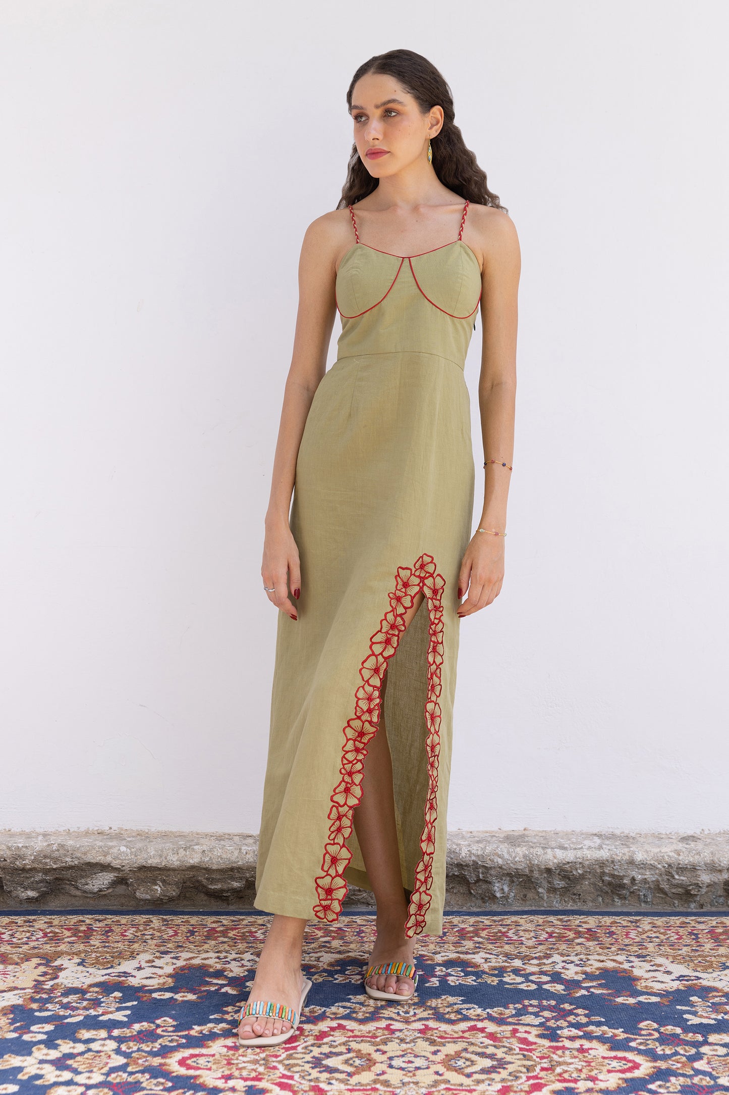 GREEN MARIGOLD SLIT DRES