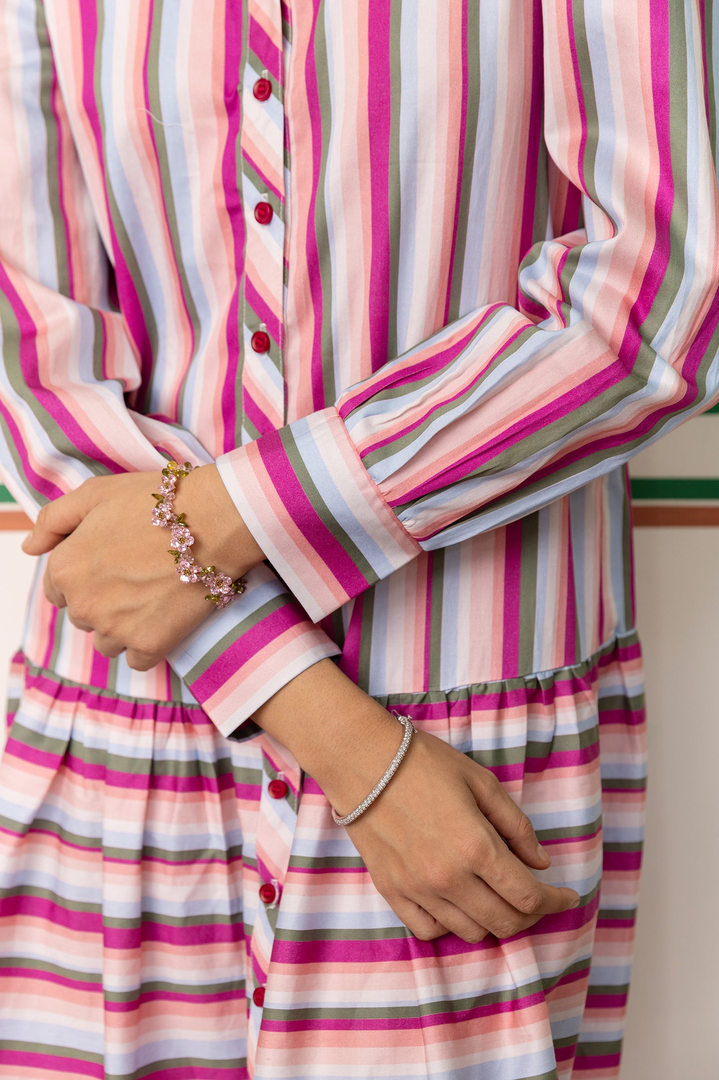 PINK LAND BORDER SHIRT DRESS