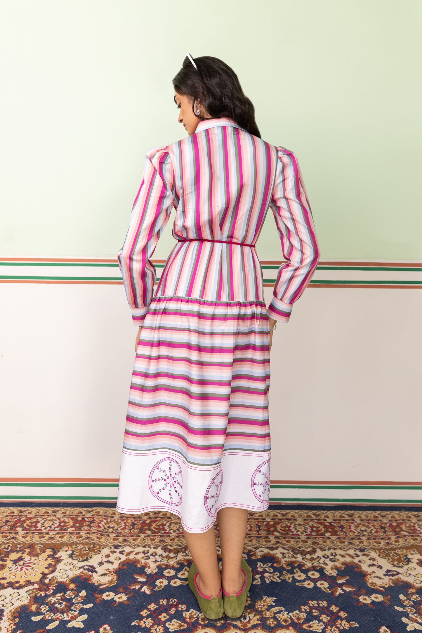 PINK LAND BORDER SHIRT DRESS