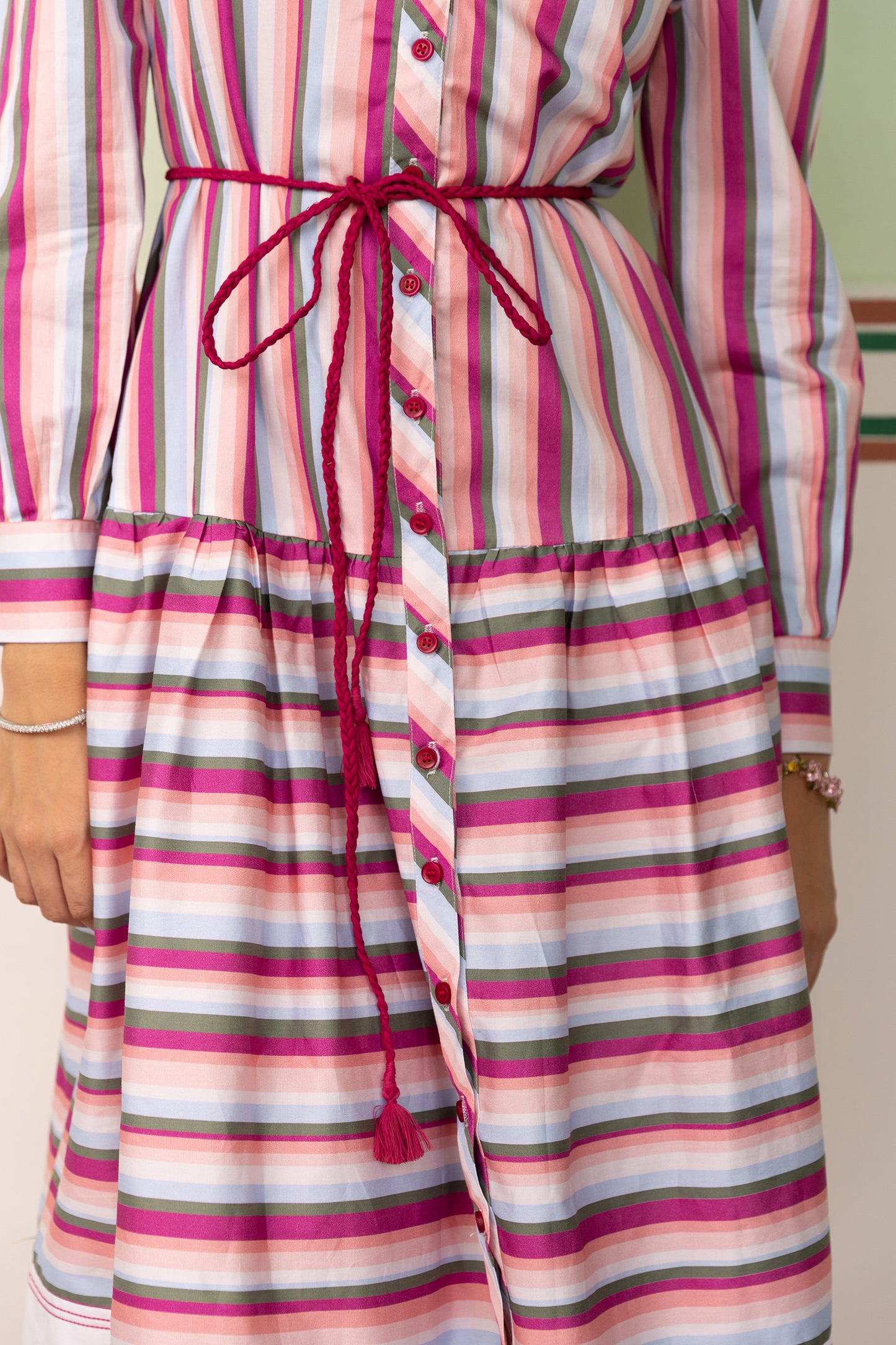 PINK LAND BORDER SHIRT DRESS