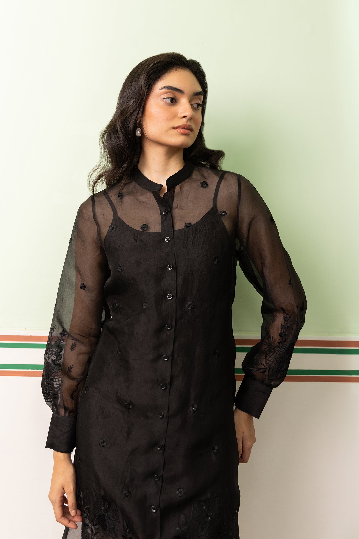 BLACK GARDEN OF FLOWERS SHIRT DRESS