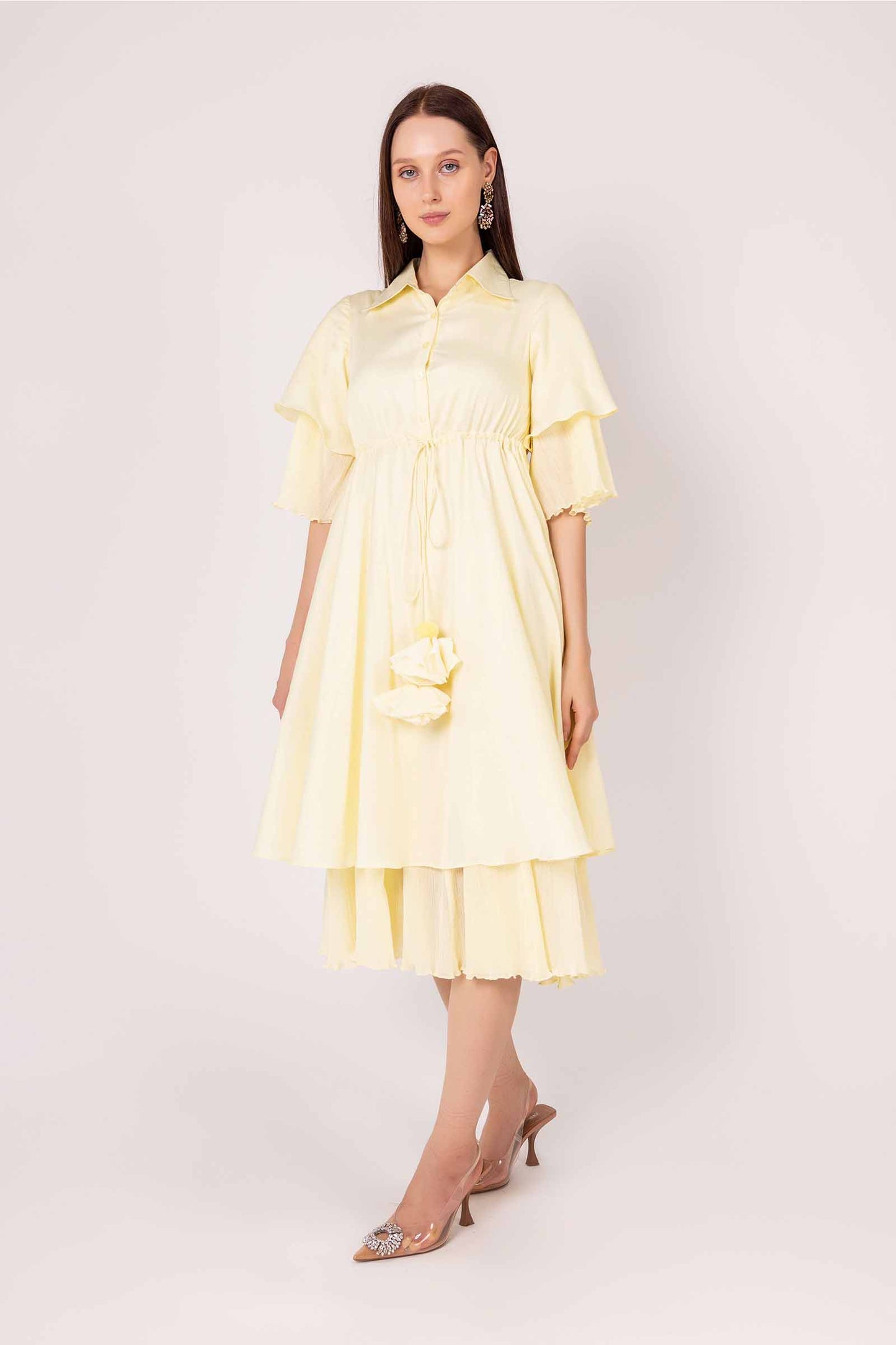 Iris Yellow Waist Tie Dress