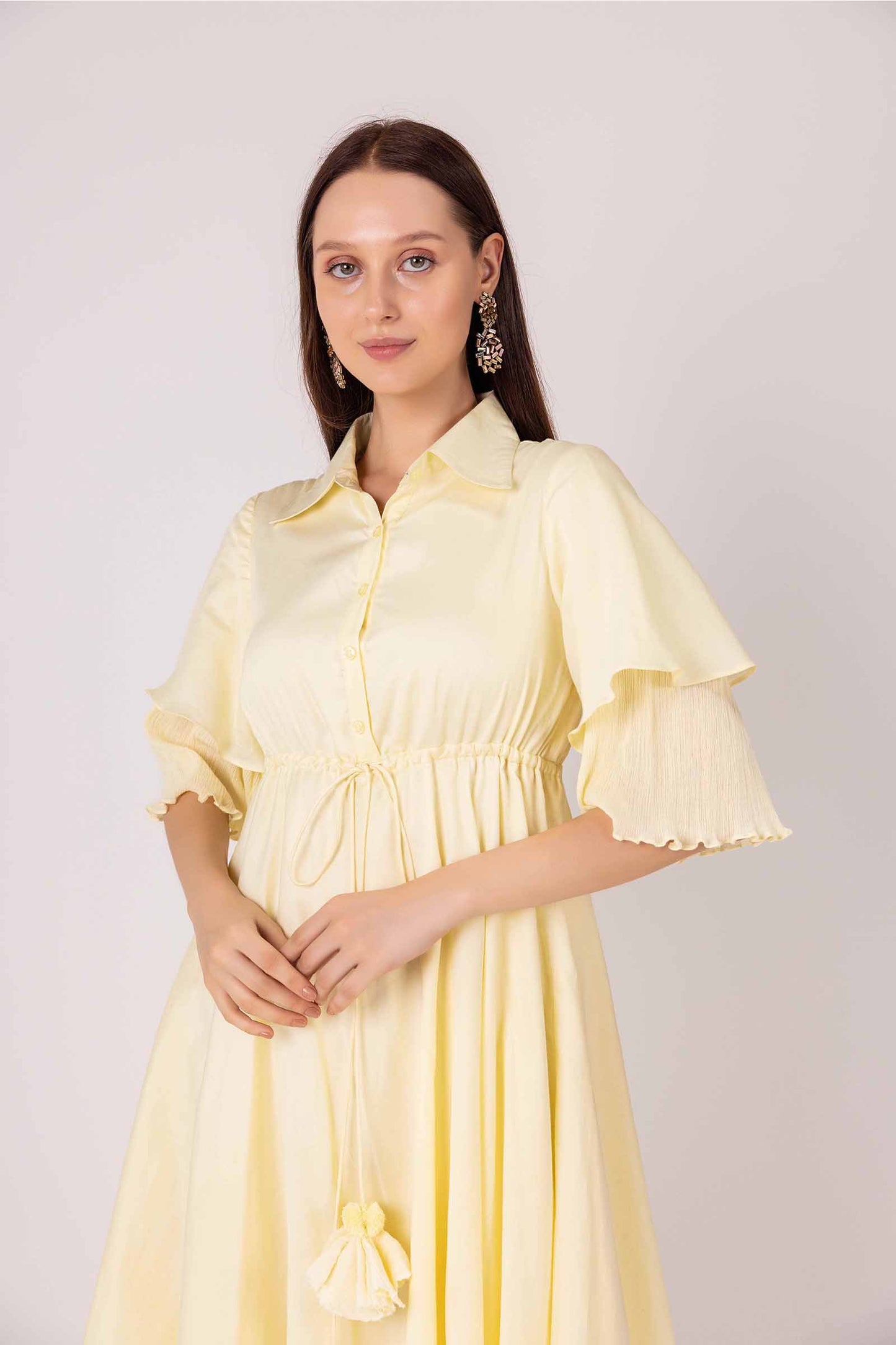 Iris Yellow Waist Tie Dress