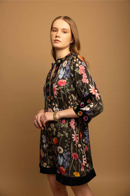 BLACK BLOSSOM TUNIC DRESS EMBELLISHED