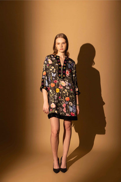 BLACK BLOSSOM TUNIC DRESS EMBELLISHED