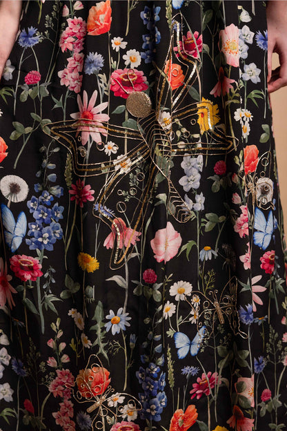 BLACK BLOSSOM CREPE GOWN